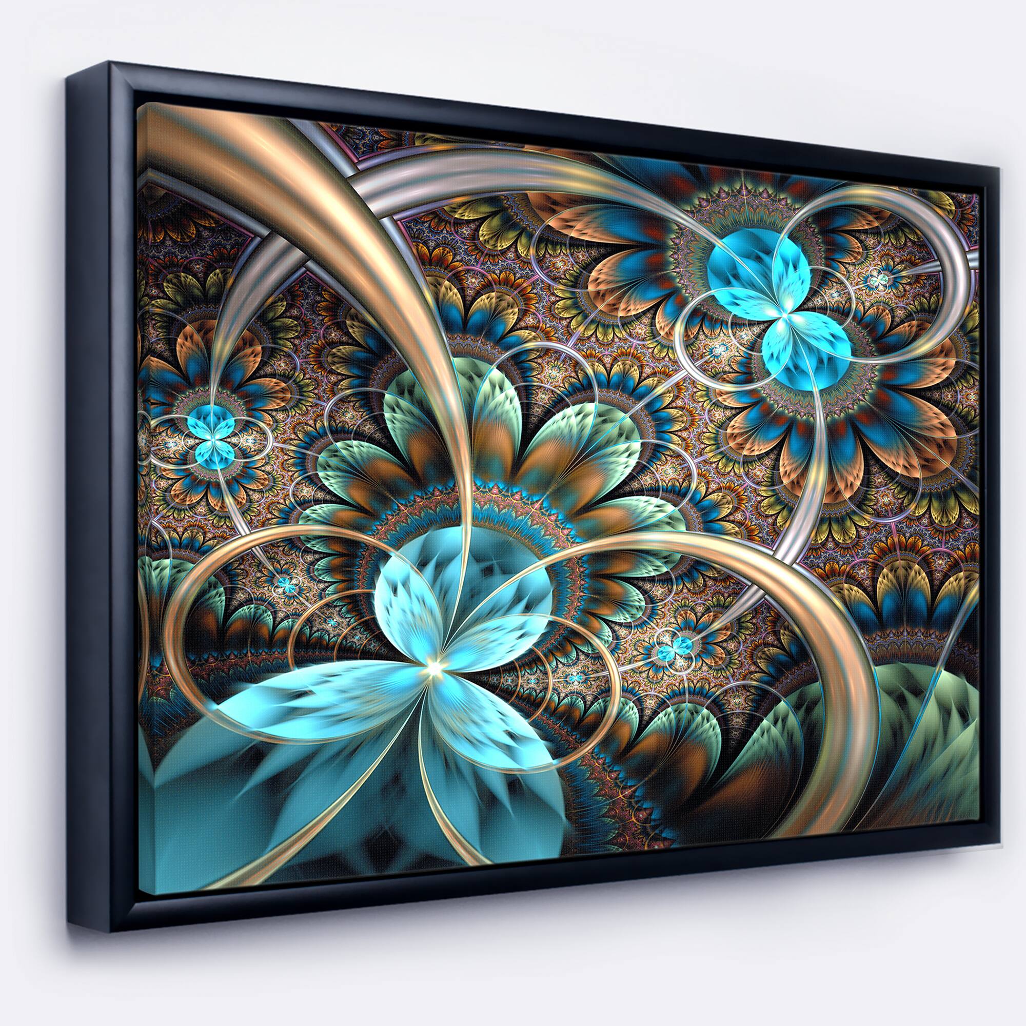 Designart - Light Blue Fractal Flower - Floral Art Framed Canvas Print