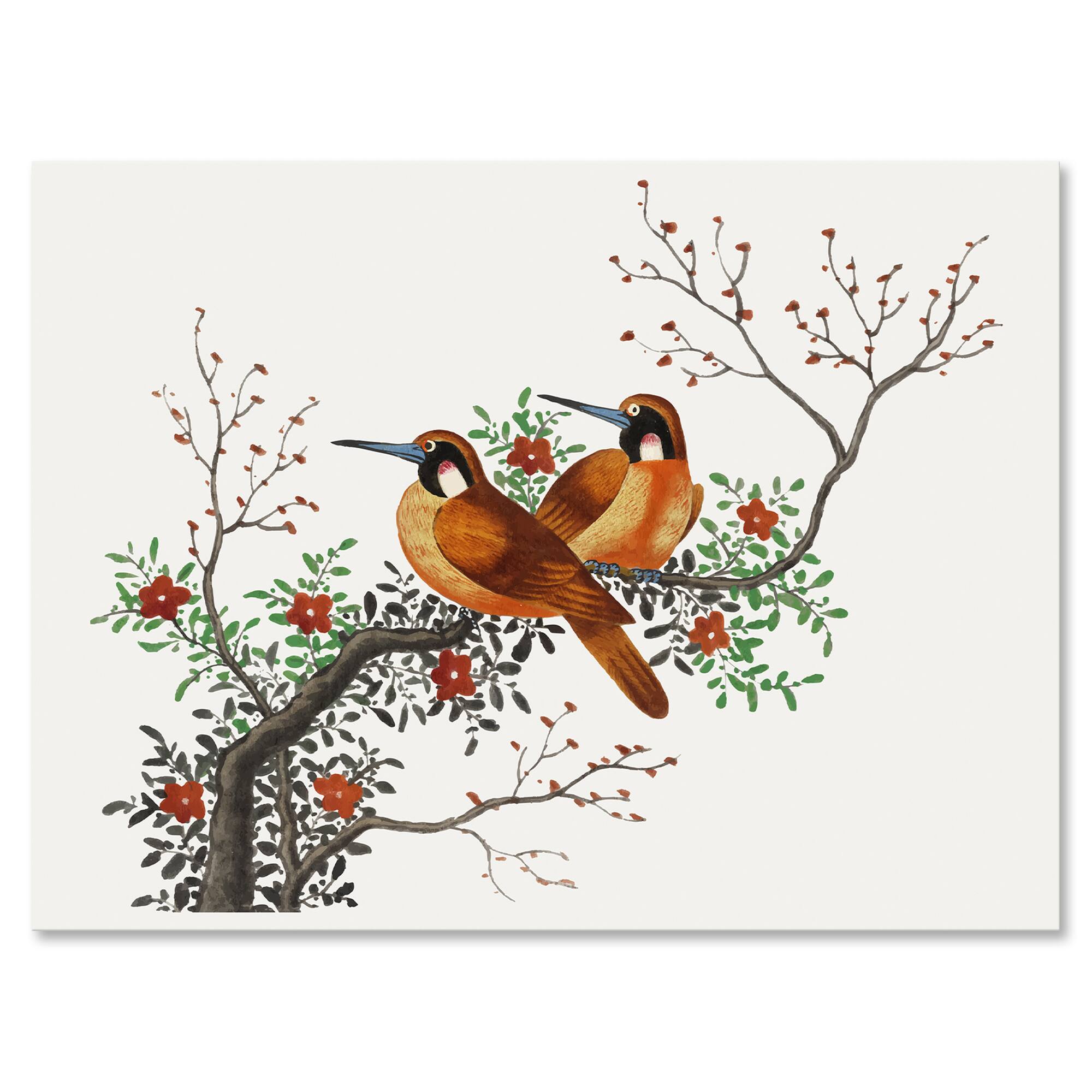 Designart - Two Chinese Birds On A Flowering Tree Branch