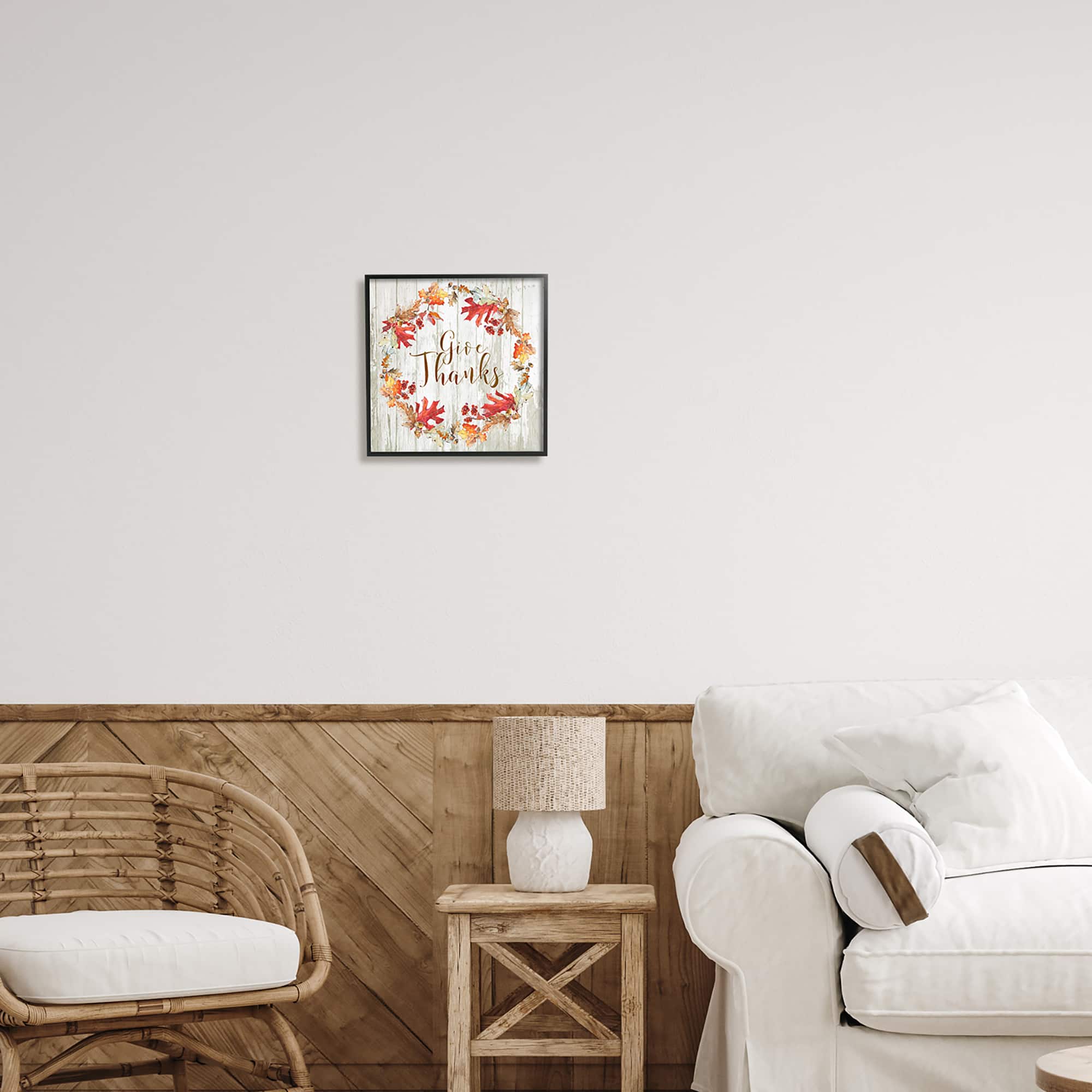 Stupell Industries Give Thanks Autumnal Wreath Framed Giclee Art