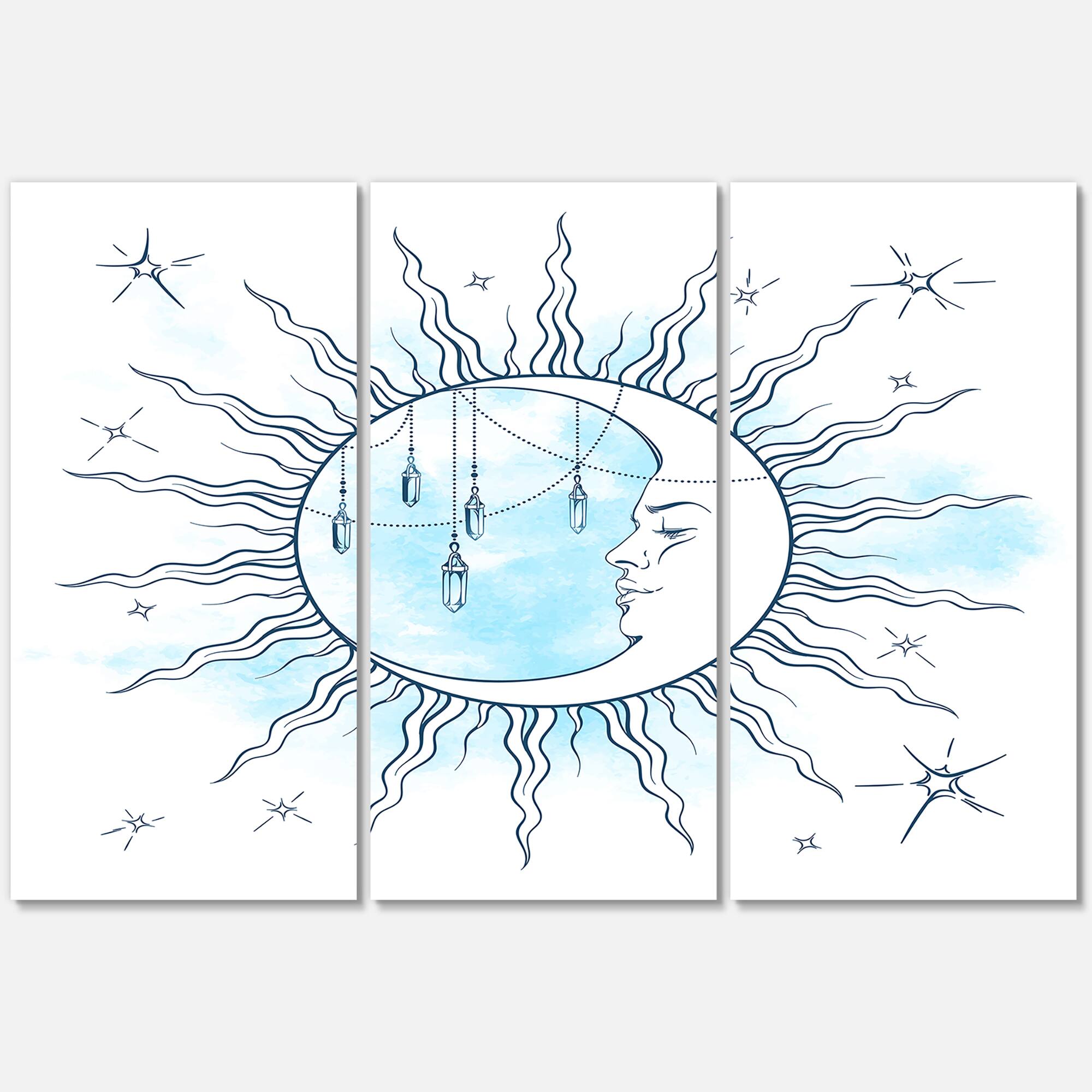 Designart - Blue Crescent Moon With Moonstone Pendants & Stars