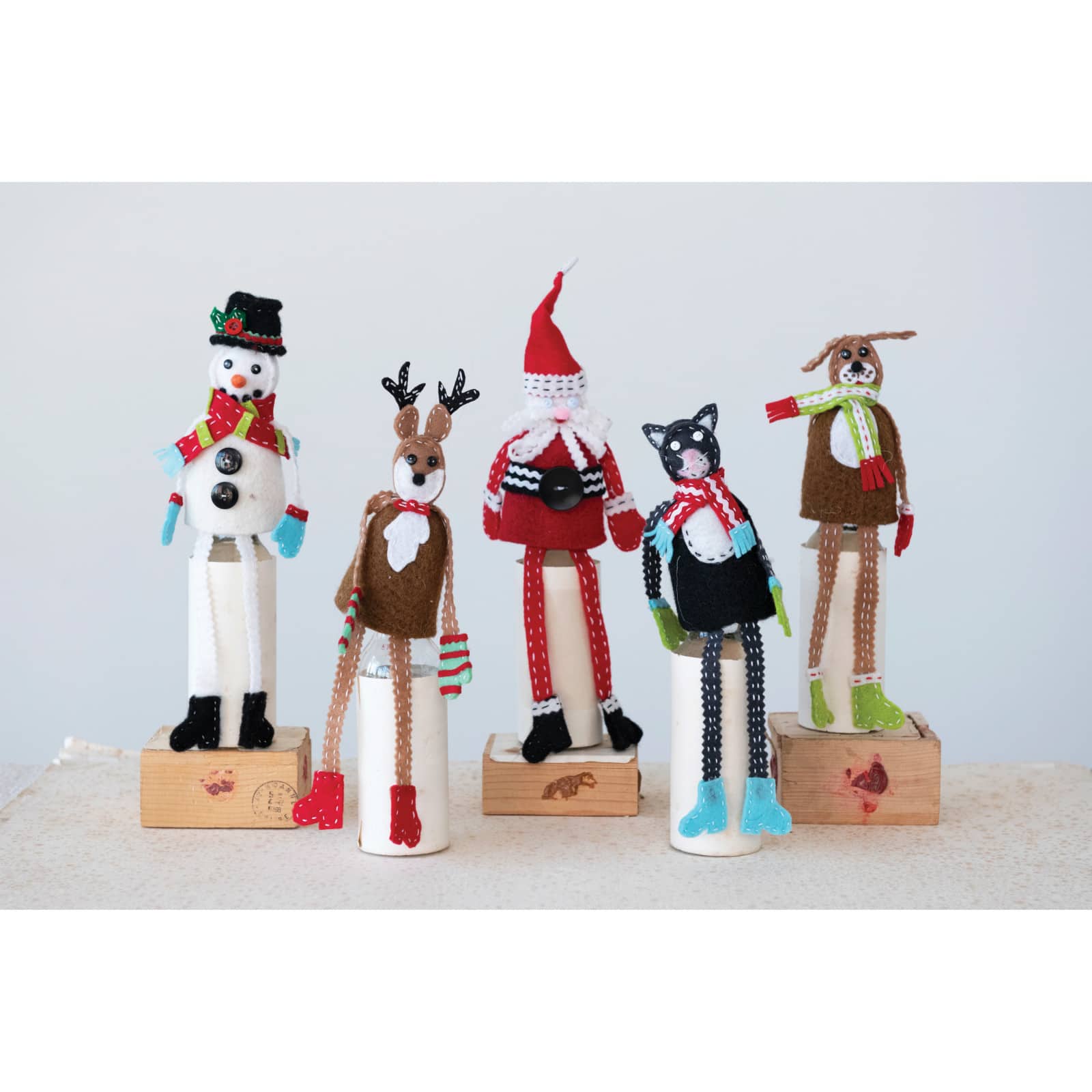 Hello Honey® 10" Handmade Fabric & Wool Felt Cat in Scarf Bottle Topper with Embroidery & Applique