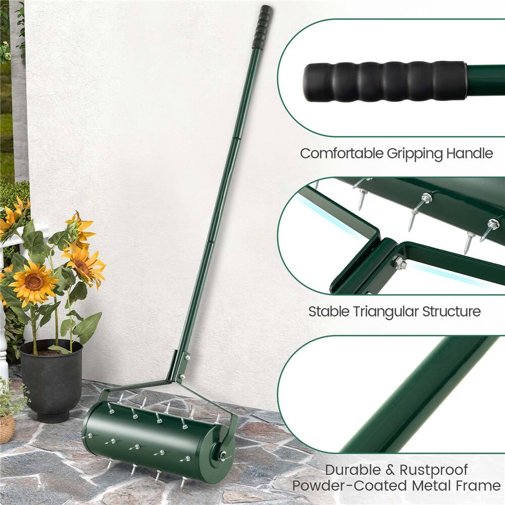 Costway 18" Heavy Duty Manual Rolling Lawn Aerator Tool with Handle