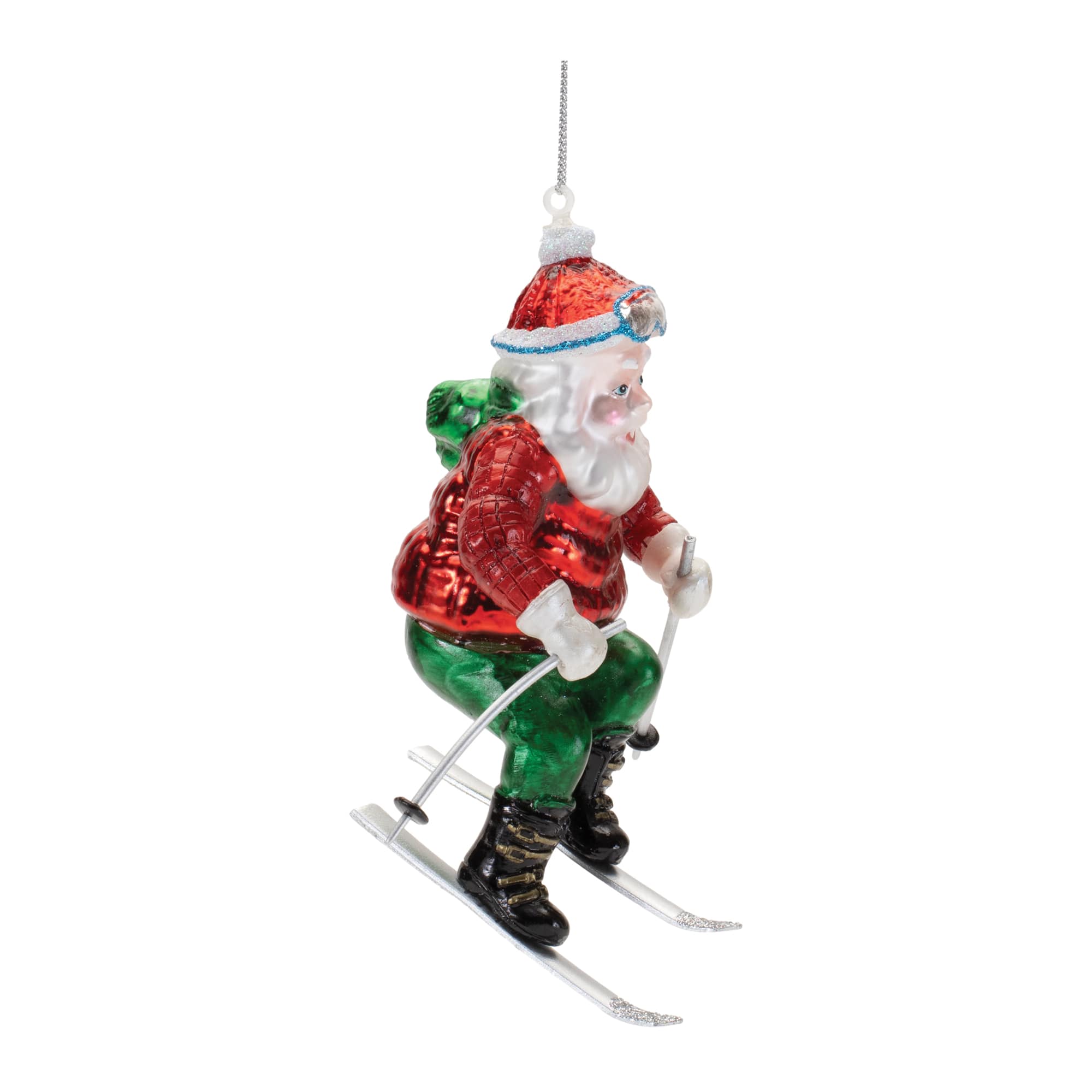 4.5" Glass Skiing Santa Ornaments, 6ct.