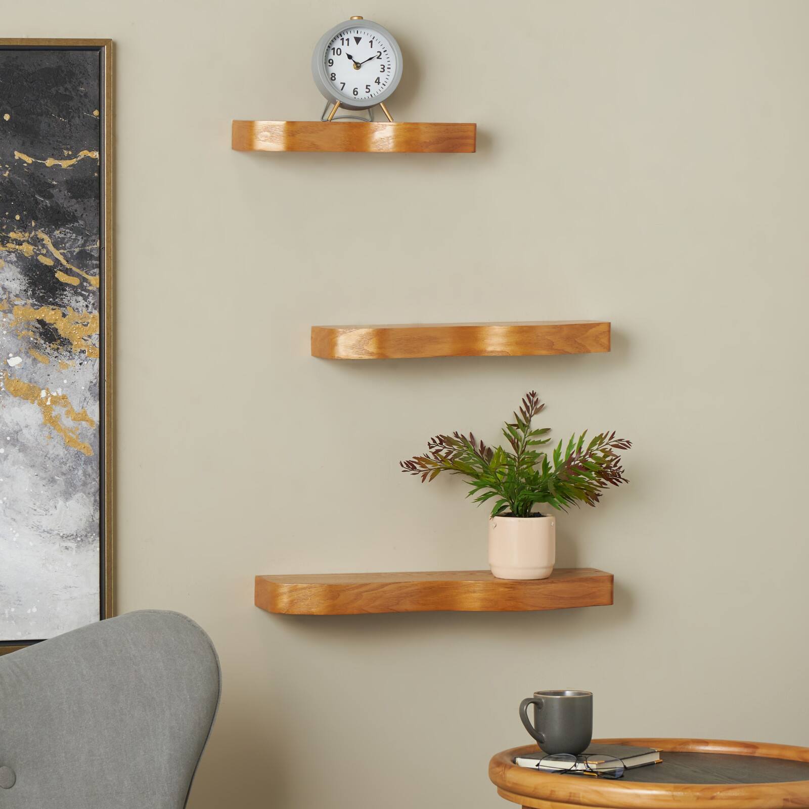 Brown Handmade Wooden Wall Floating Shelf Set