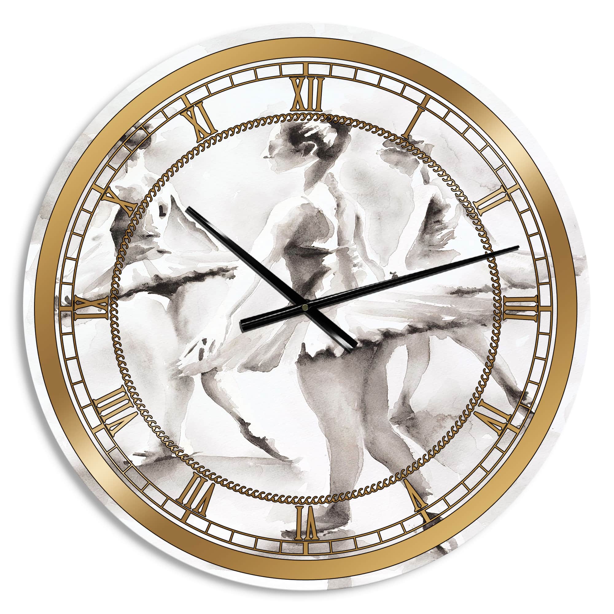 Designart Watercolors Ballerinas Dance I Glam Wall Clock
