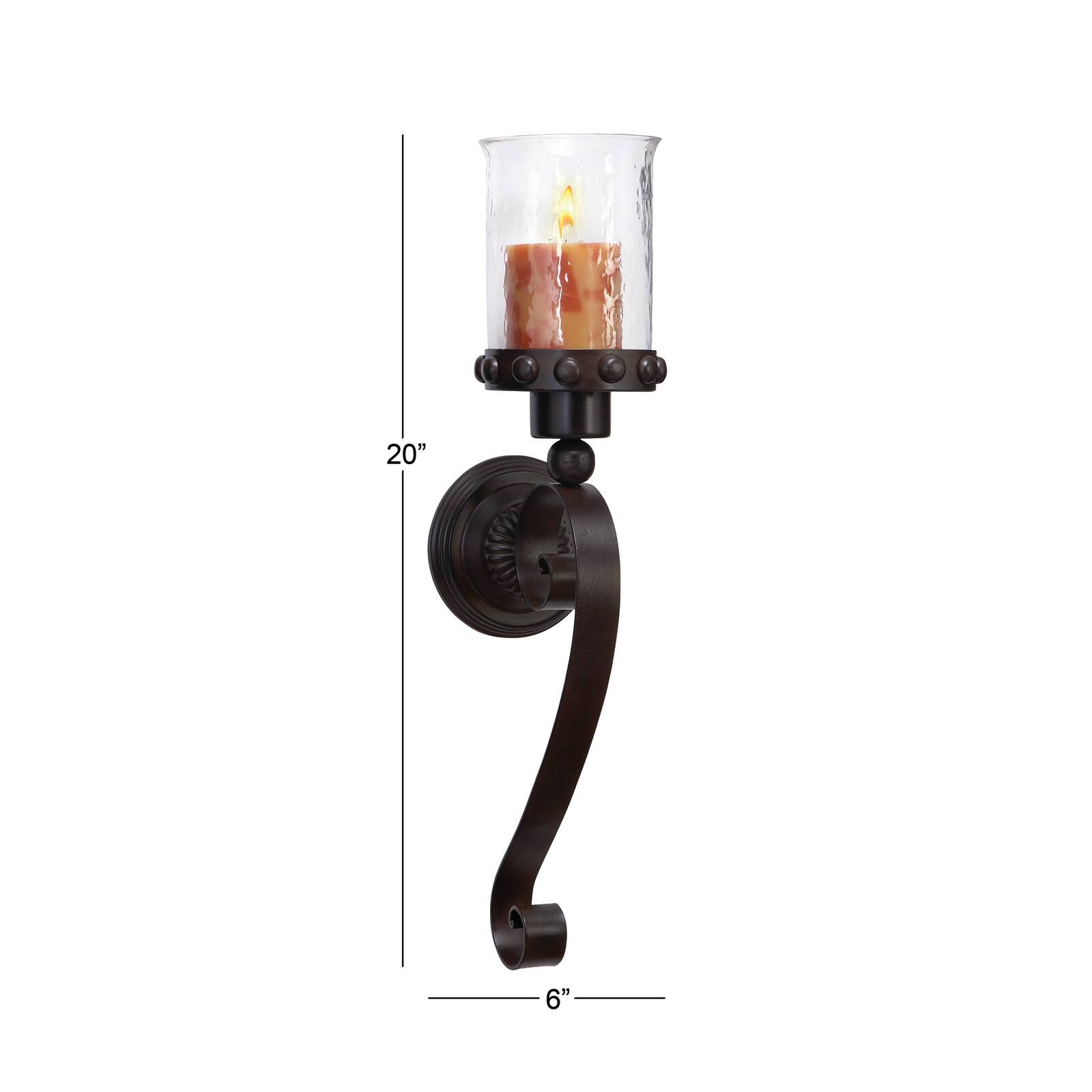 20" Brown Iron Traditional Candle Wall Sconce