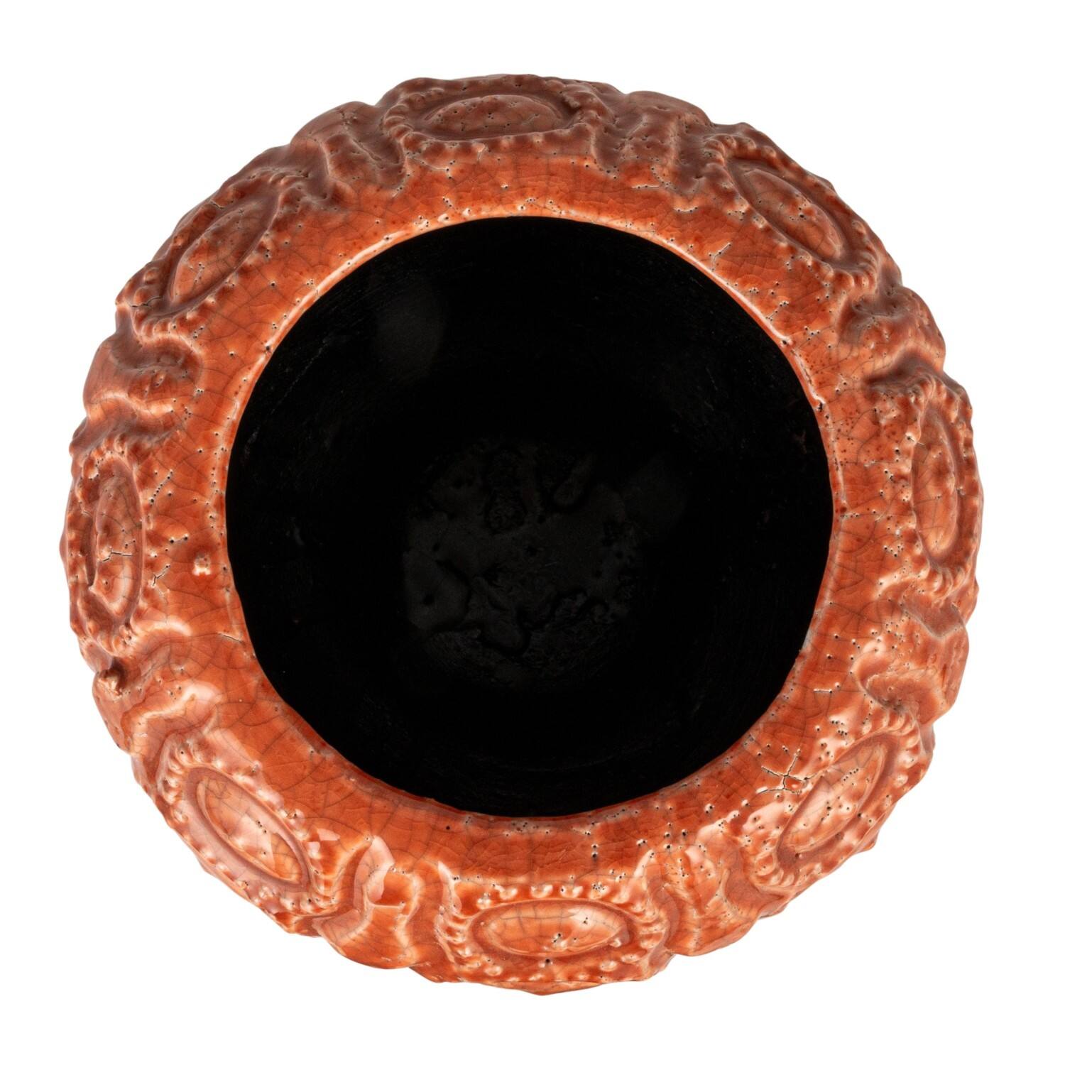 Hello Honey® 9" Coral Crackle Glaze Embossed Terra Cotta Footed Vase Planter