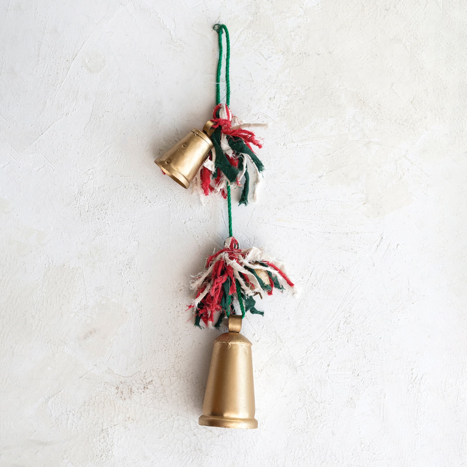Hello Honey® 19" Hanging Metal Bells with Braided Cotton & Fabric Remnants Hanger