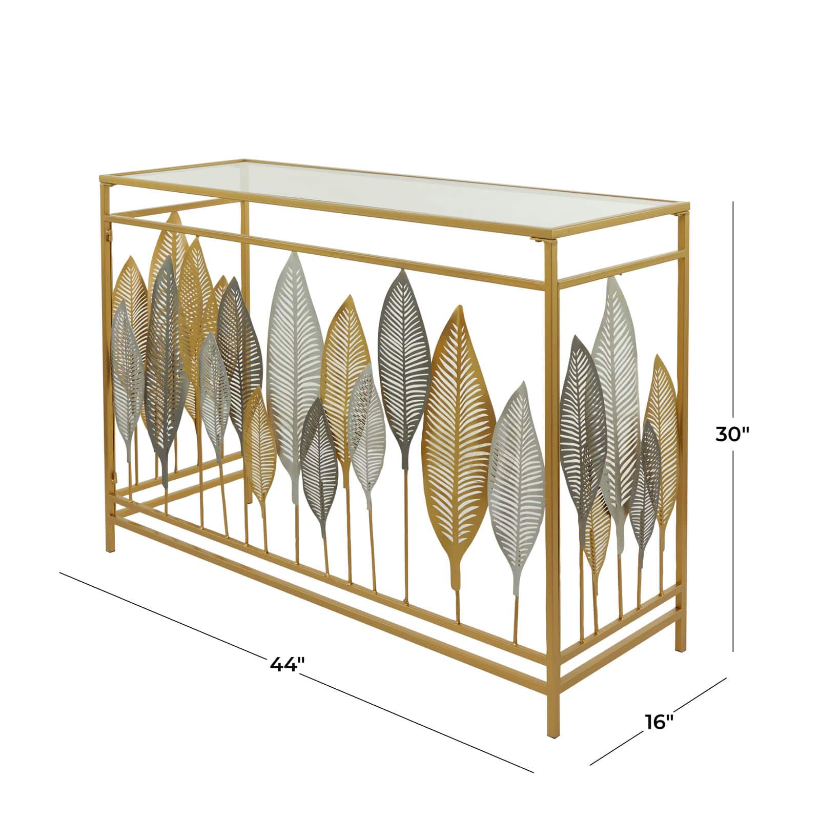 Gold Metal Contemporary Console Table, 30" x 44" x 16"