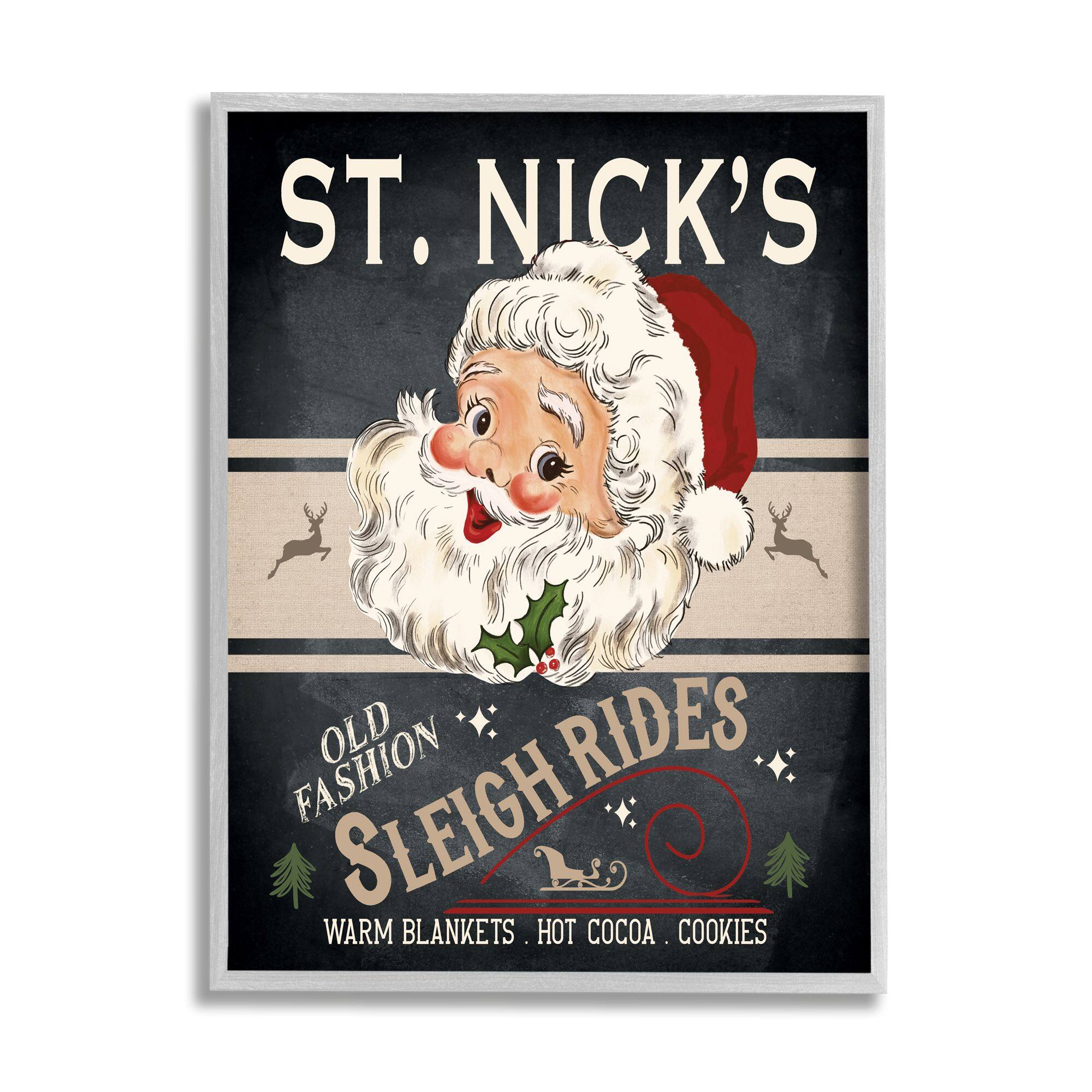 Stupell Industries St. Nick's Sleigh Rides Vintage Style Sign Framed Giclee Art