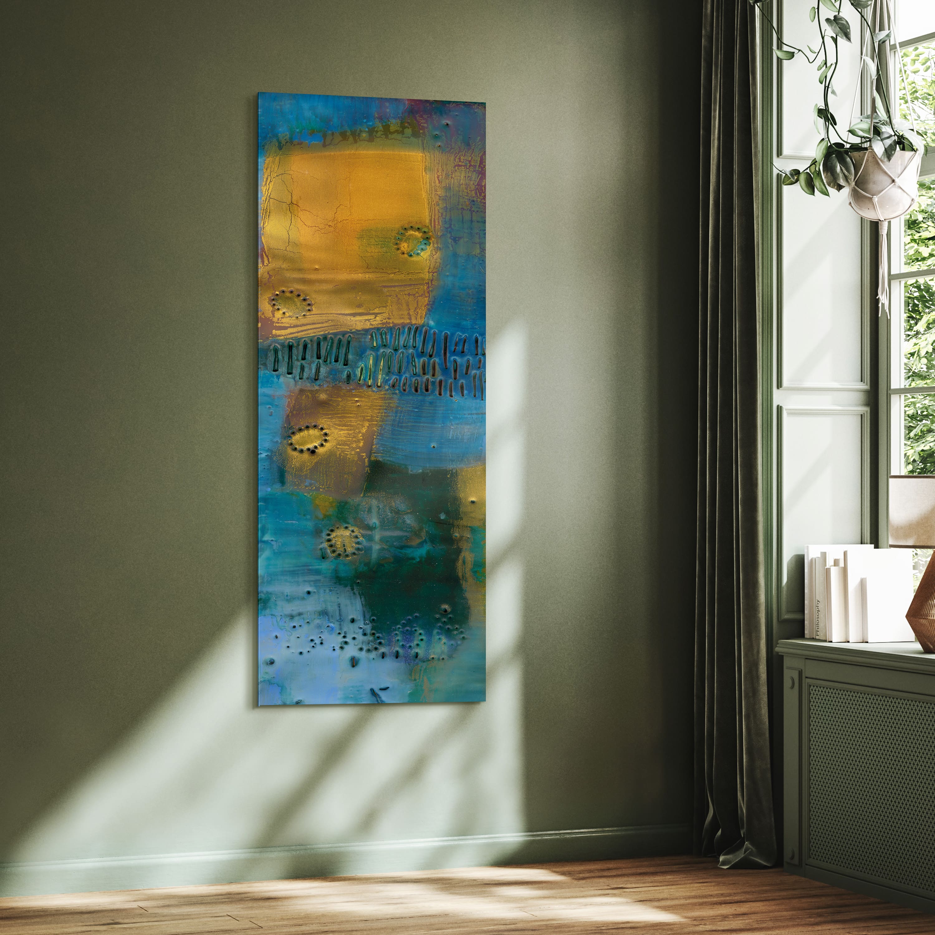 Empire Art Direct 24" x 63" Reedy Blue I Free Floating Reverse Tempered Glass Wall Art