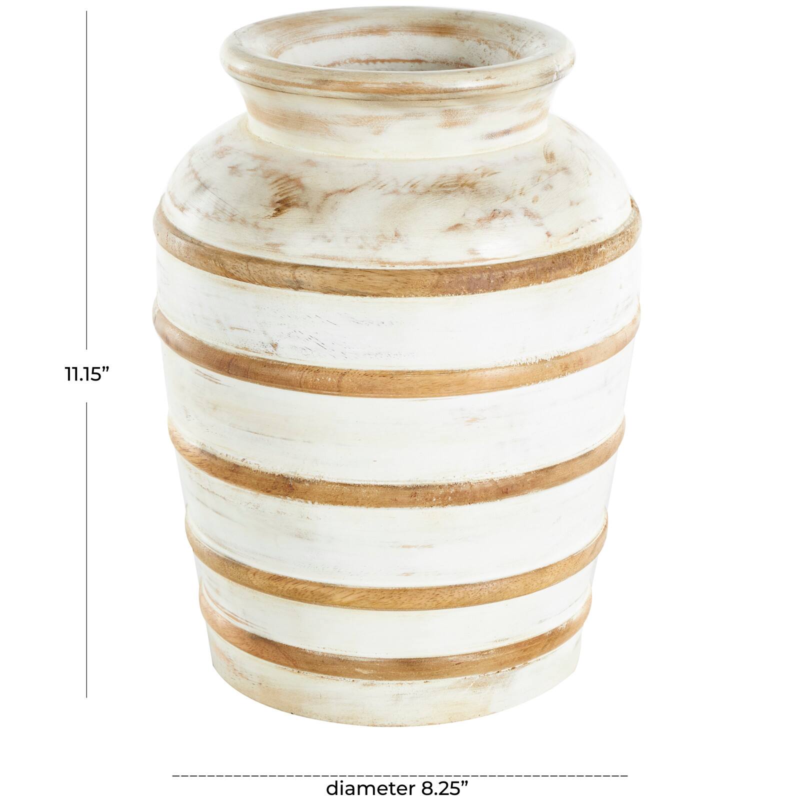 11" Brown Horizontal Ridge Mango Wood Distressed Vase