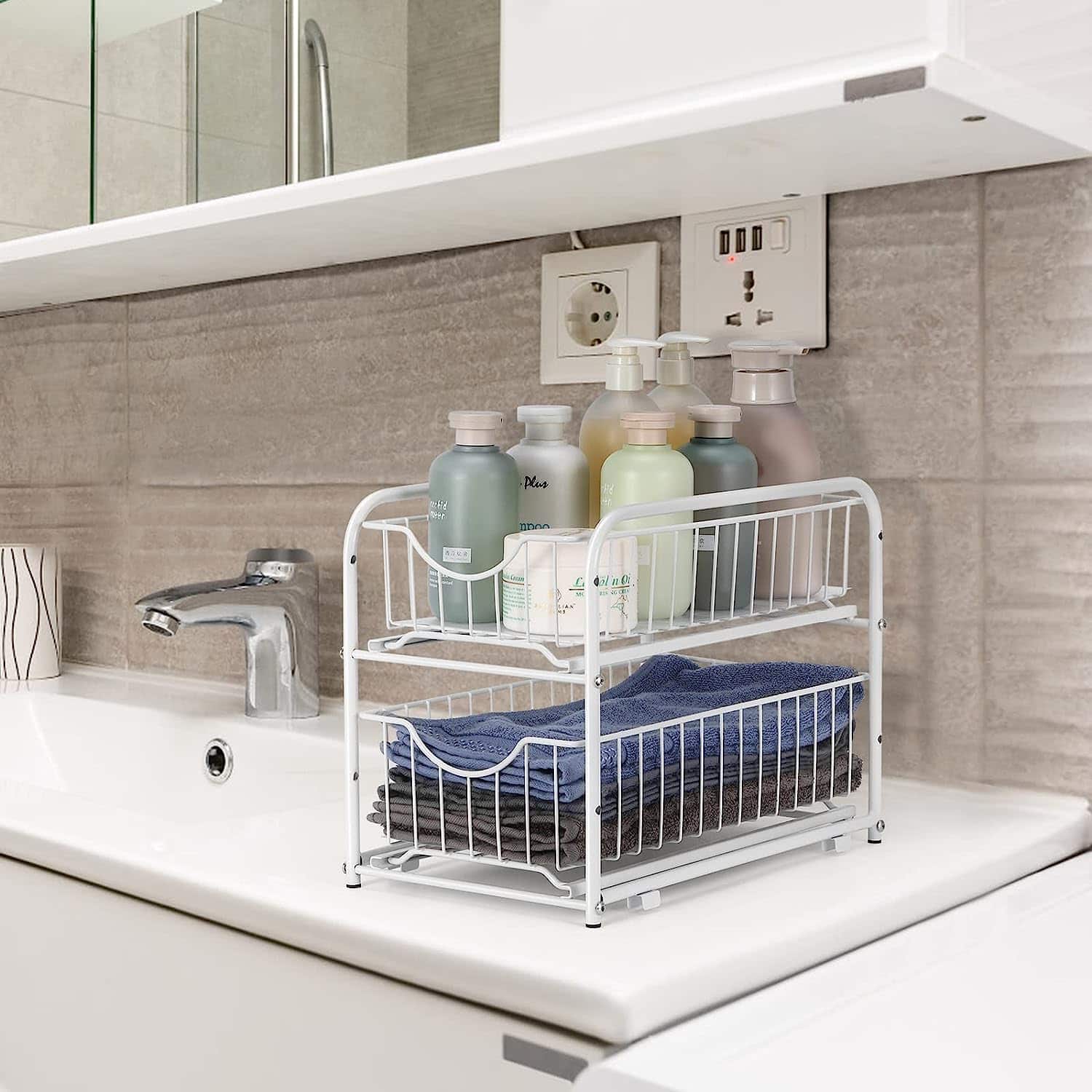 NEX™ White 2-Tier Under Sink Storage Sliding Basket Organizer Drawer