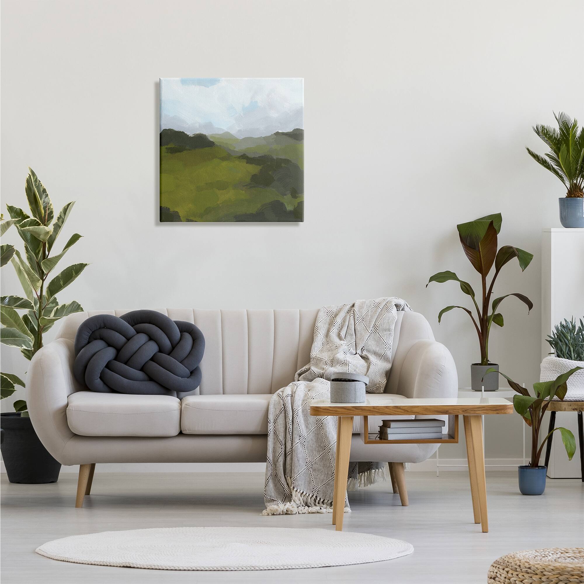Stupell Industries Thick Green Meadow Landscape Cloudy Hazy Sky Canvas Wall Art