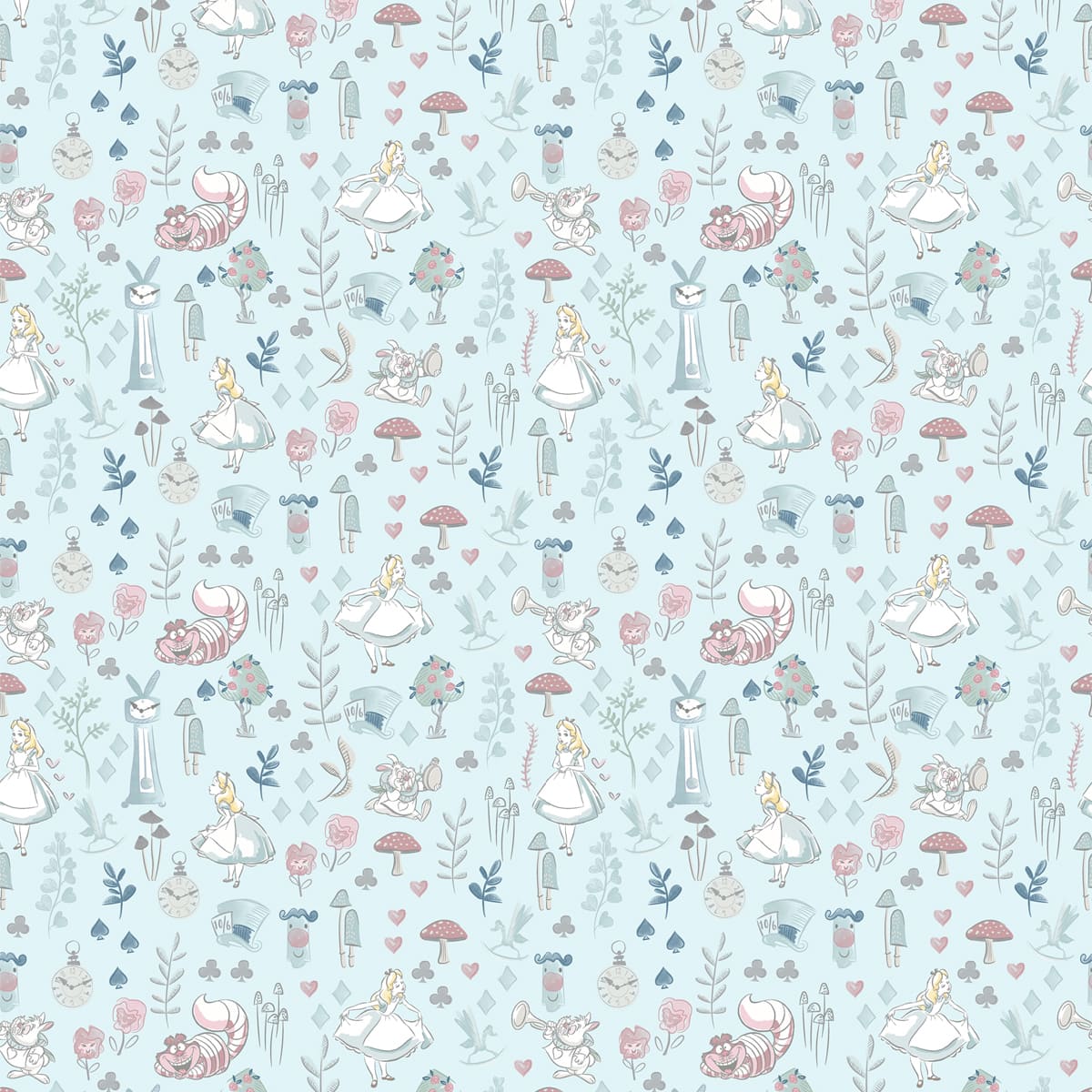 Disney® Alice in Wonderland Blue Scenic Cotton Fabric