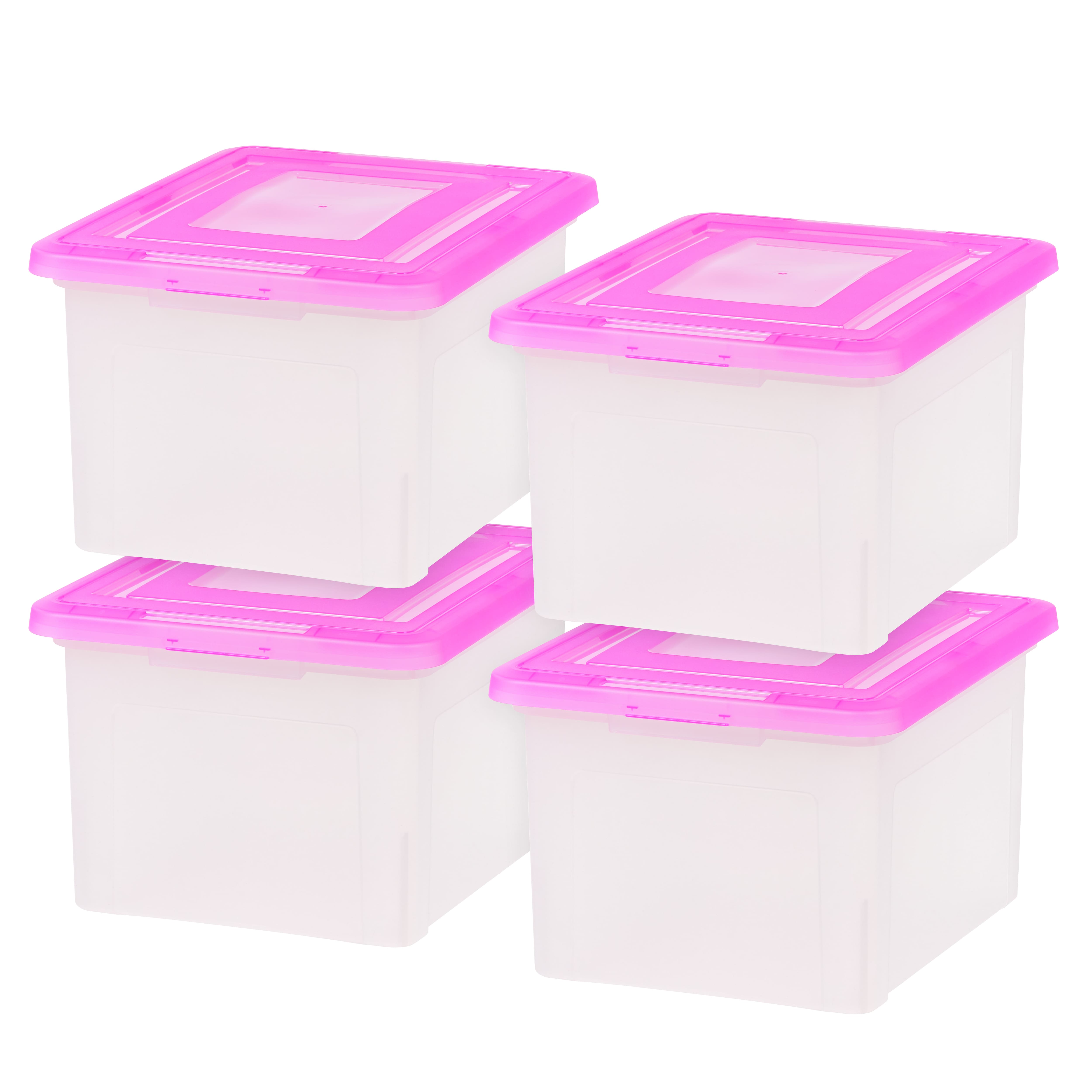 IRIS Pink & Clear Snap Tight Plastic File Organizer Box, 4ct.