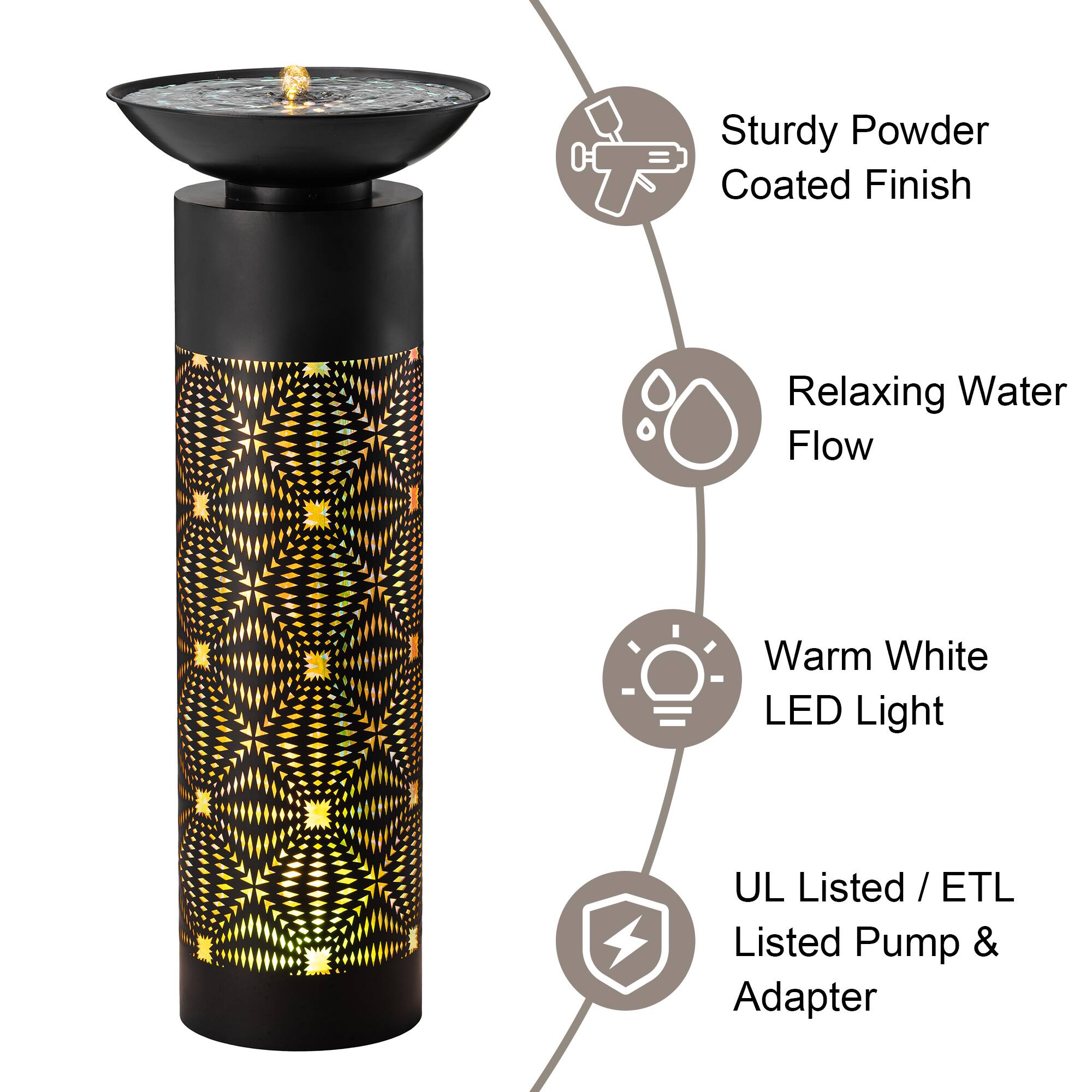 Glitzhome® 35.75" Metal LED Cutout Pattern Outdoor Fountain
