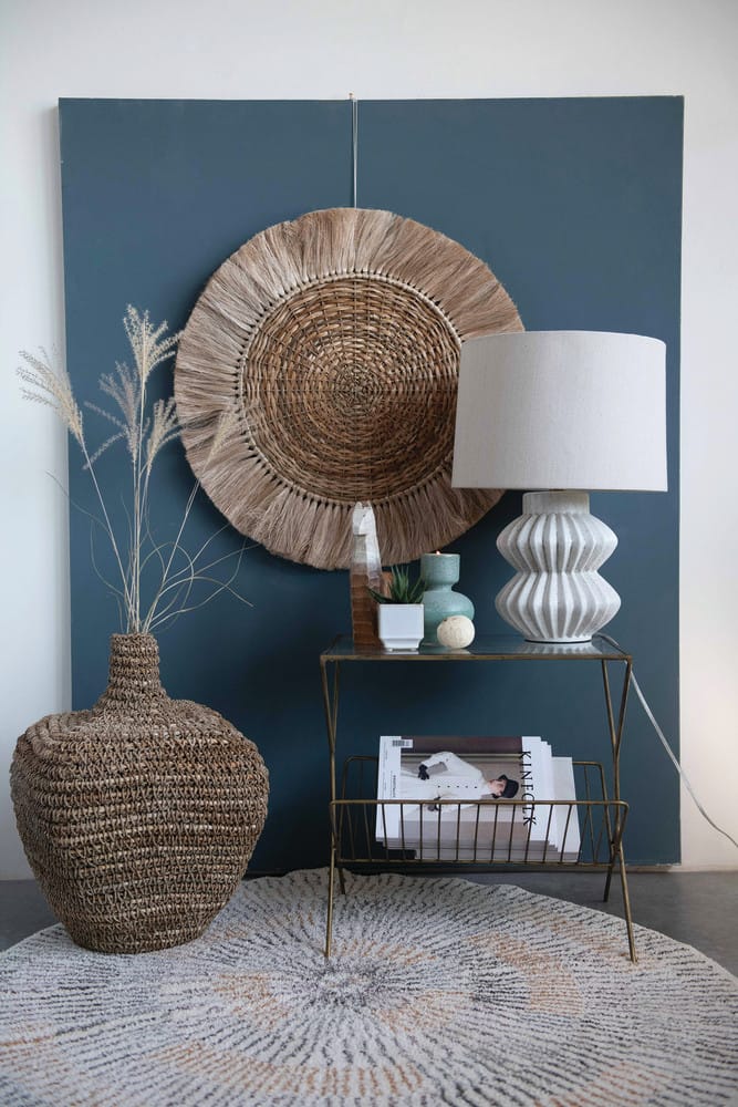 Hello Honey® 22" Distressed White Finish Fluted Terracotta Table Lamp with Linen Shade