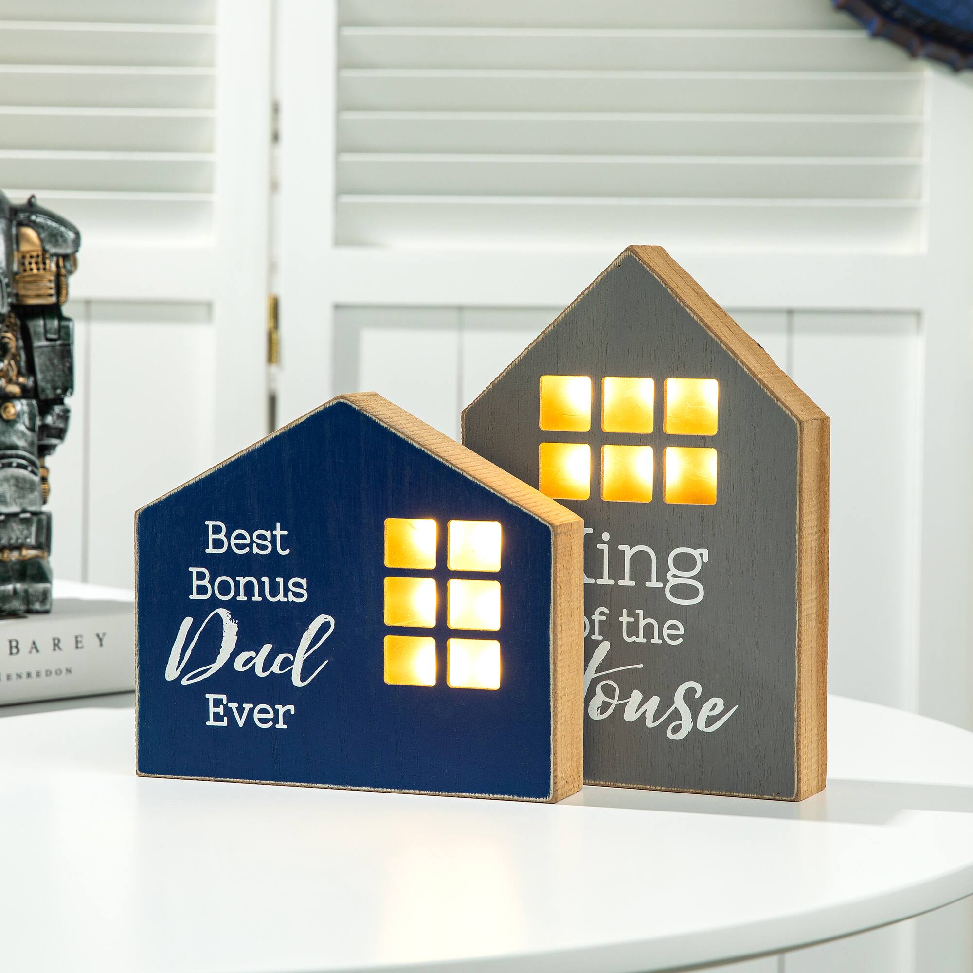Glitzhome® Lighted Father's Day Table Block Sign Set