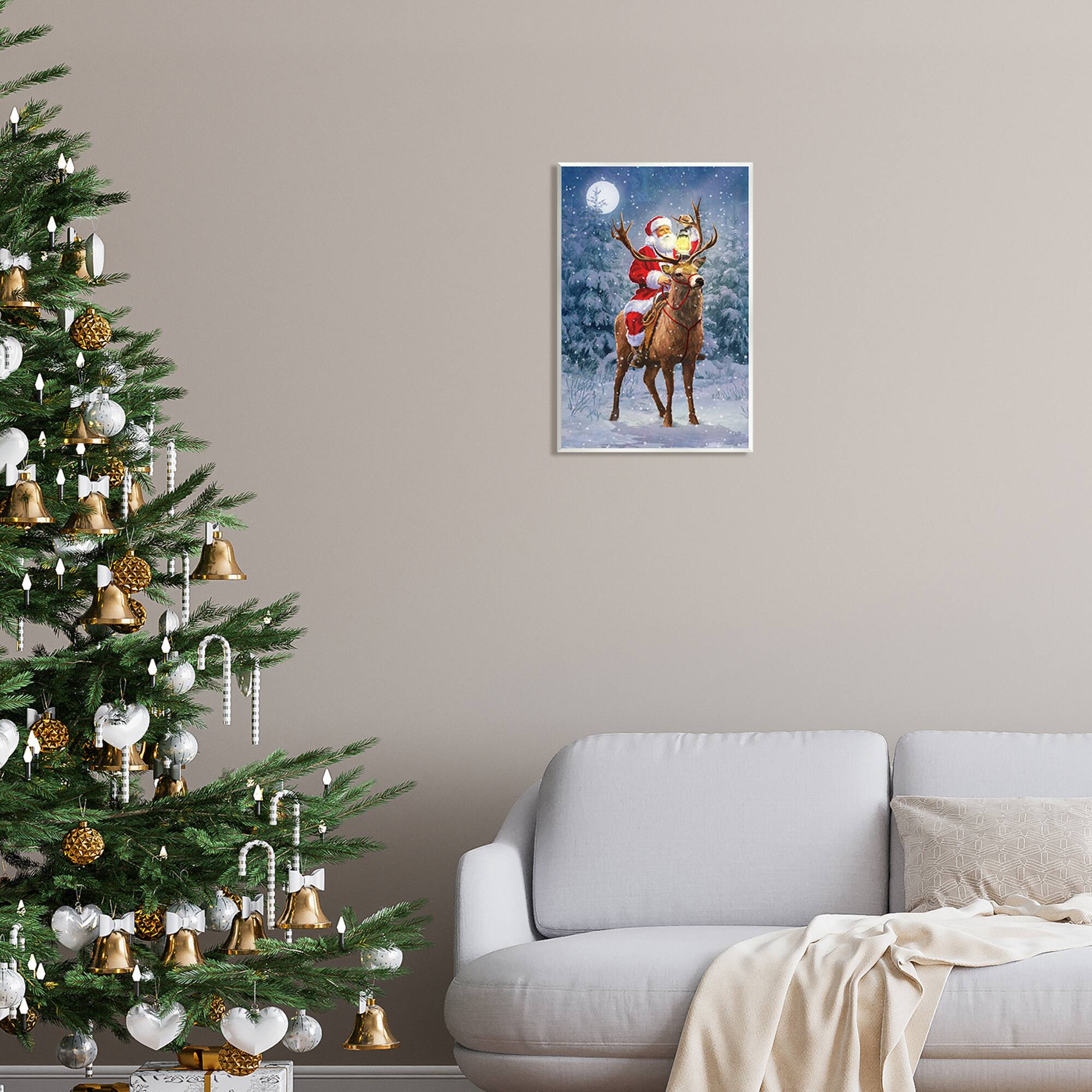 Stupell Industries Santa Riding Reindeer Landscape Wall Plaque Art