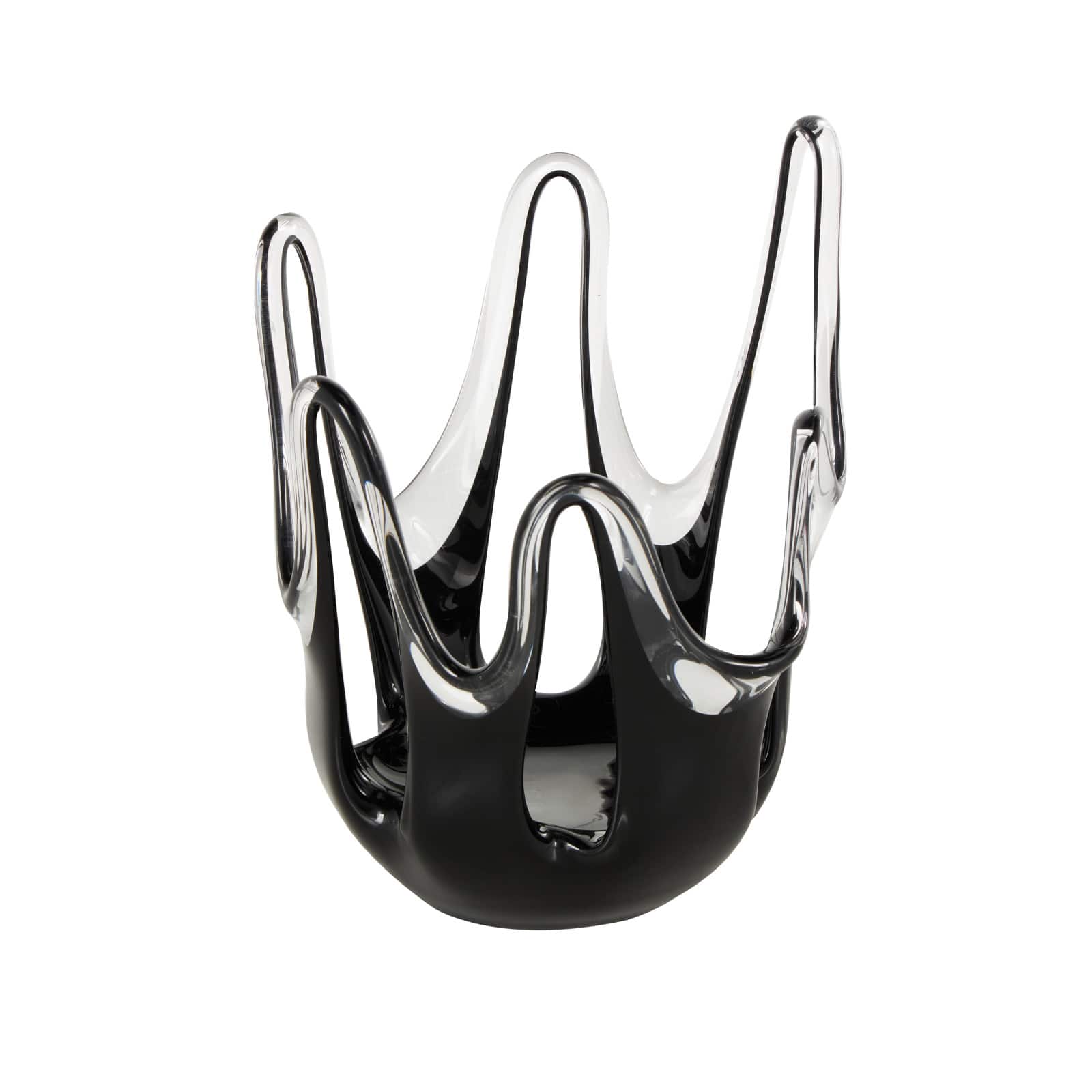 Ivory and Iris Black Glass Abstract Decorative Vase with Wavy Oval Cutouts