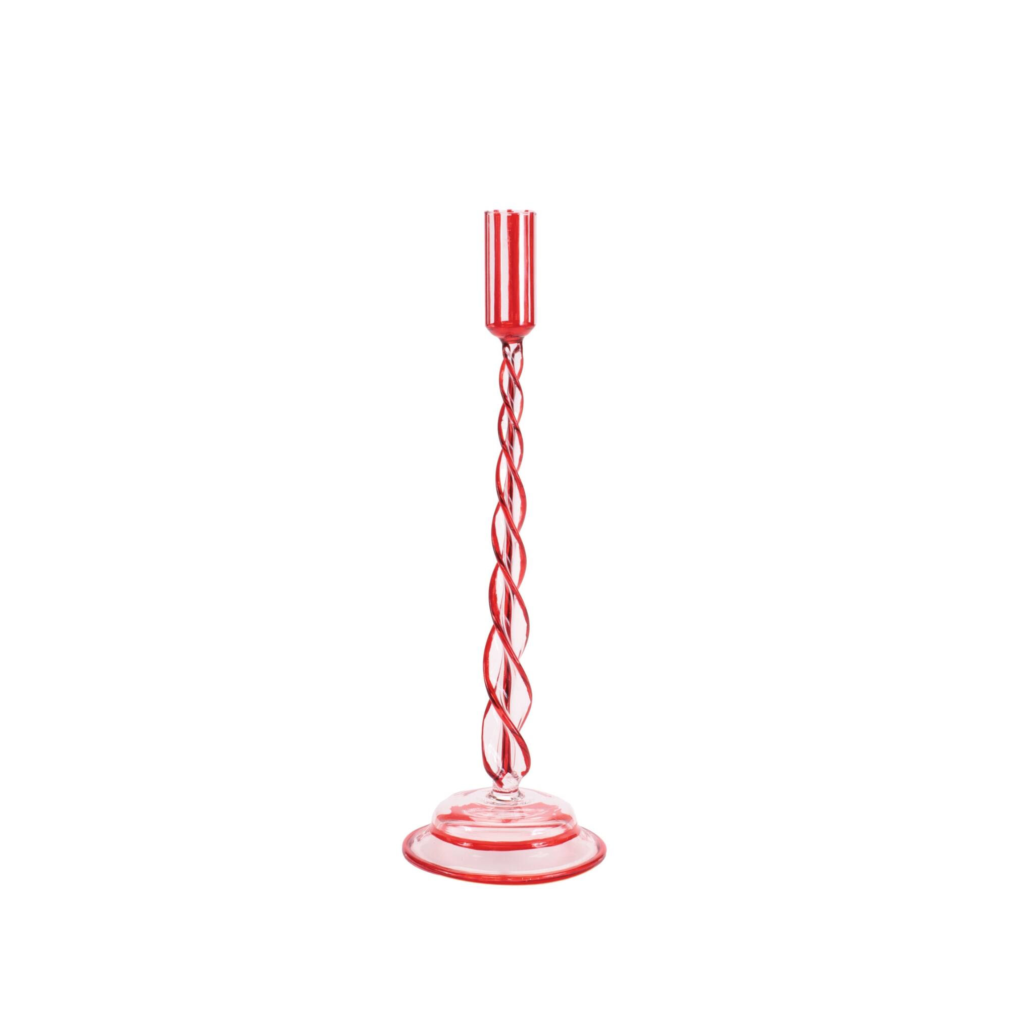 Melrose Red Twisted Glass Taper Candle Holder Set