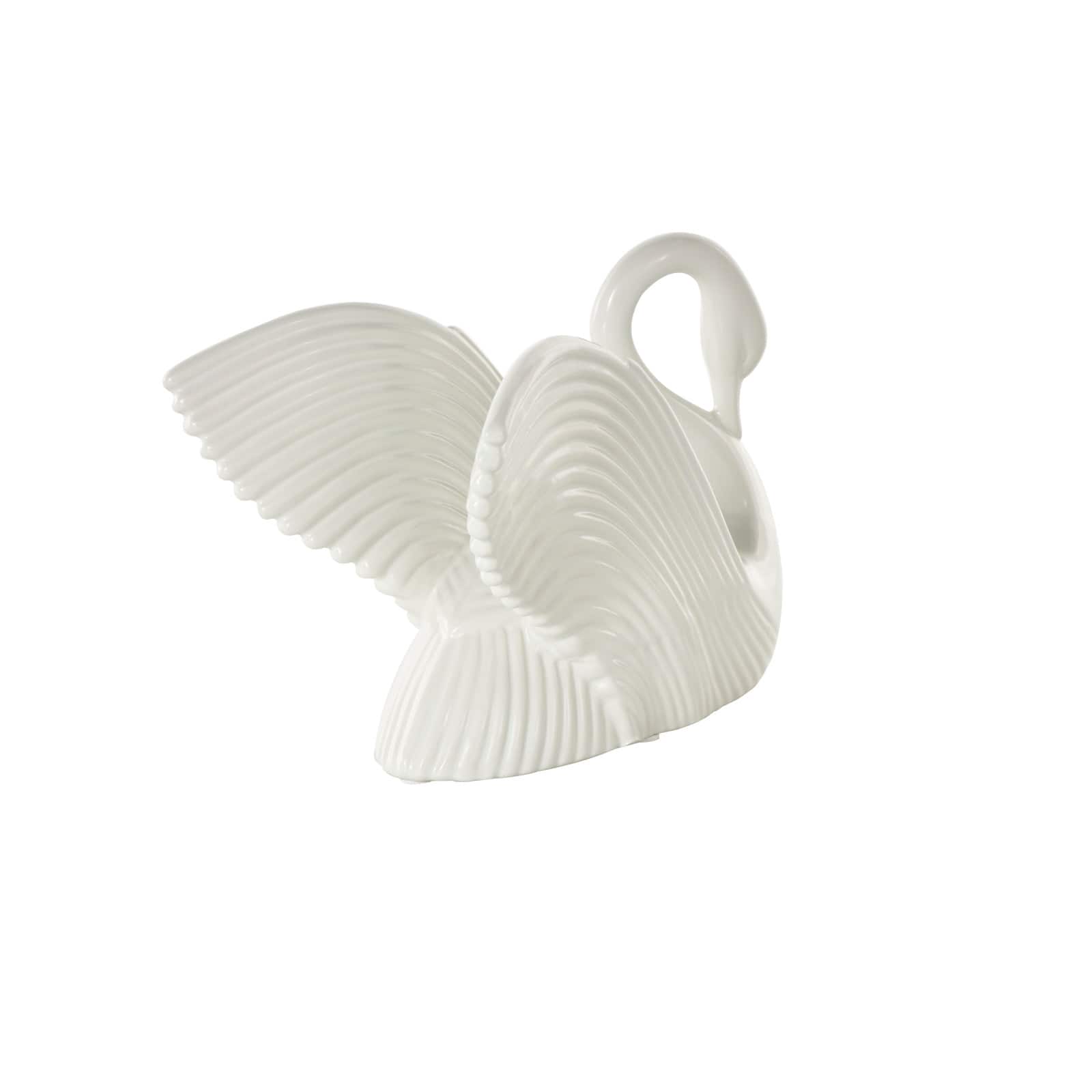 10.5" Ceramic Swan with Textured Grooves Sculpture
