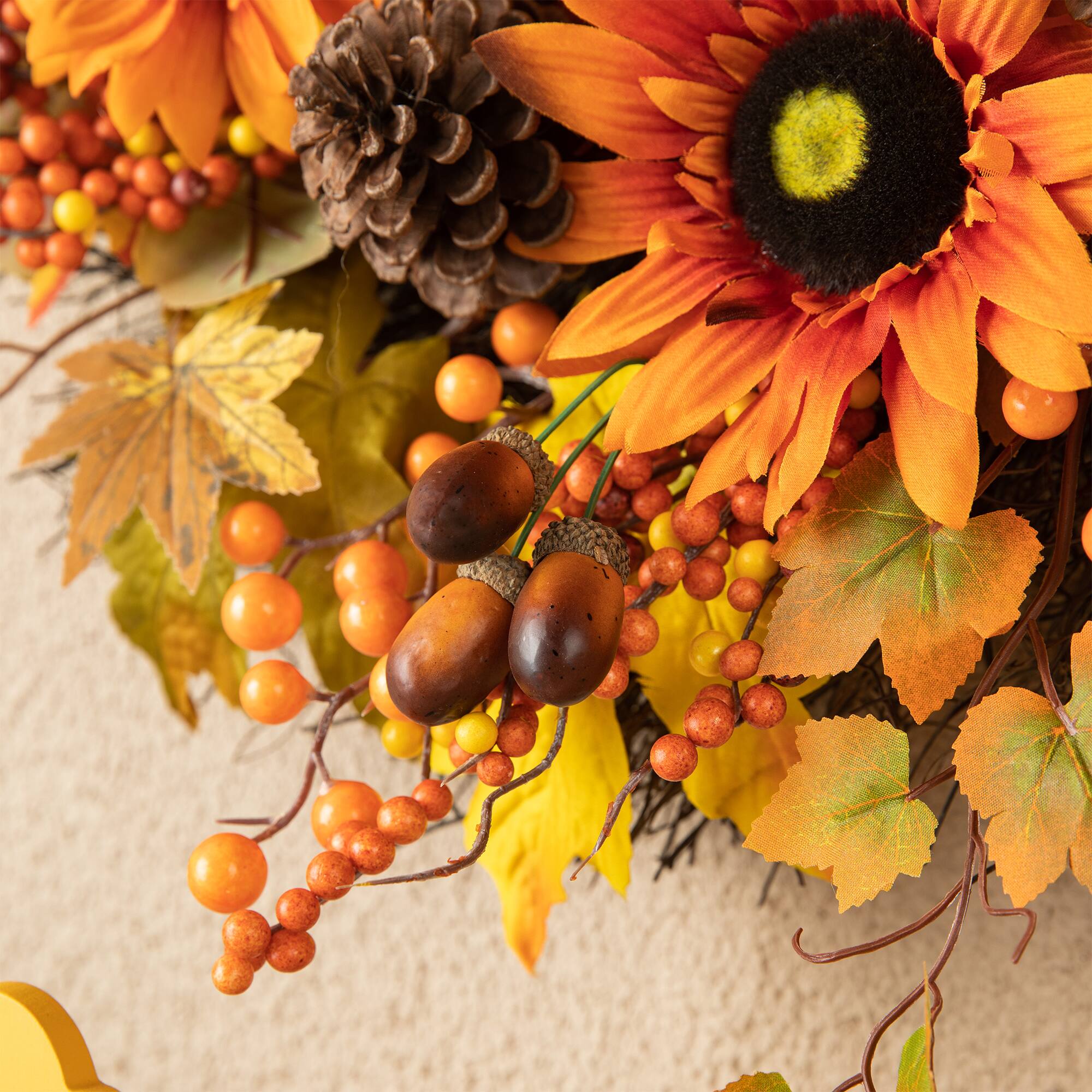 Glitzhome® 24" Fall Sunflower, Maple Leaf & Berry Wreath
