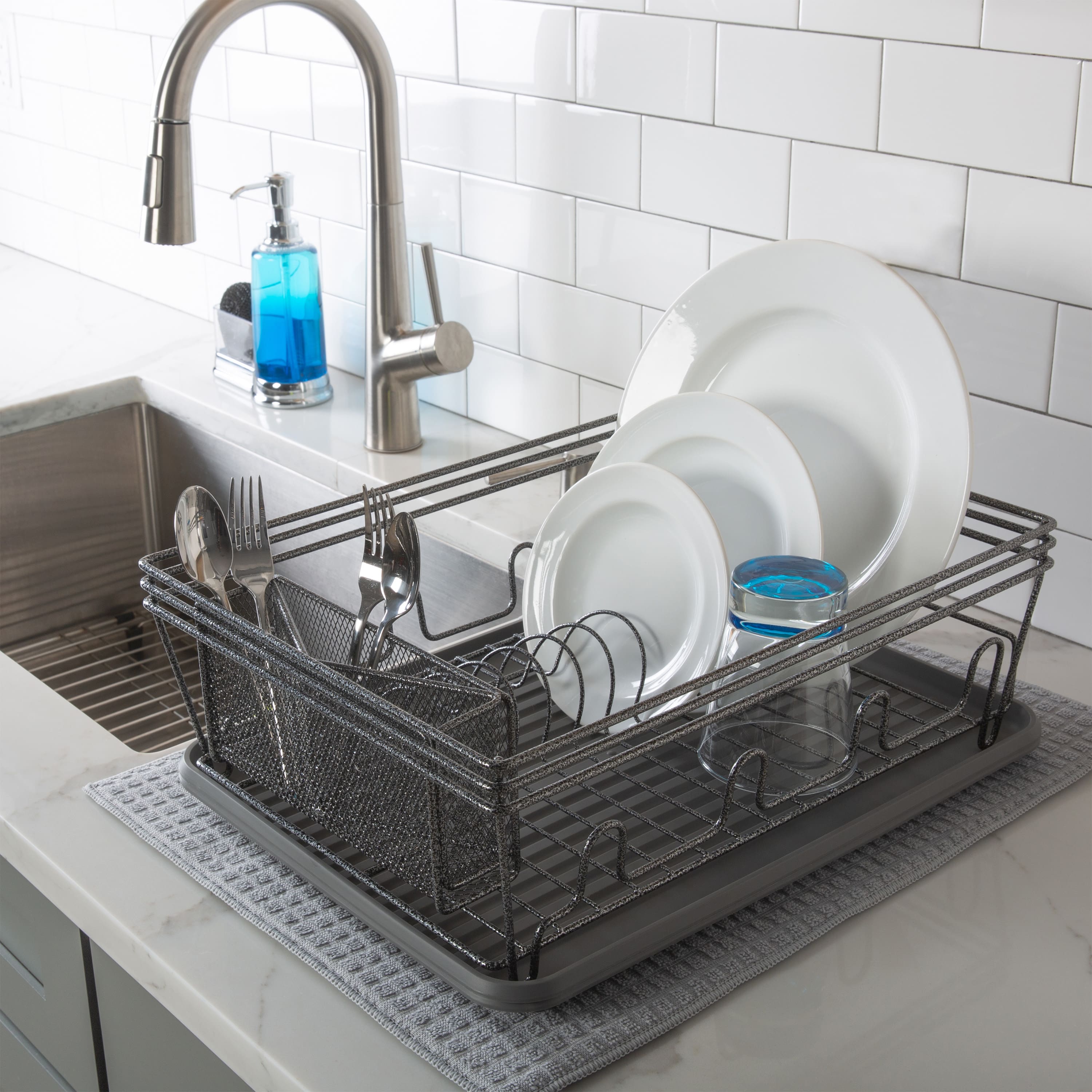 Laura Ashley Gray Speckled Dish Rack Set