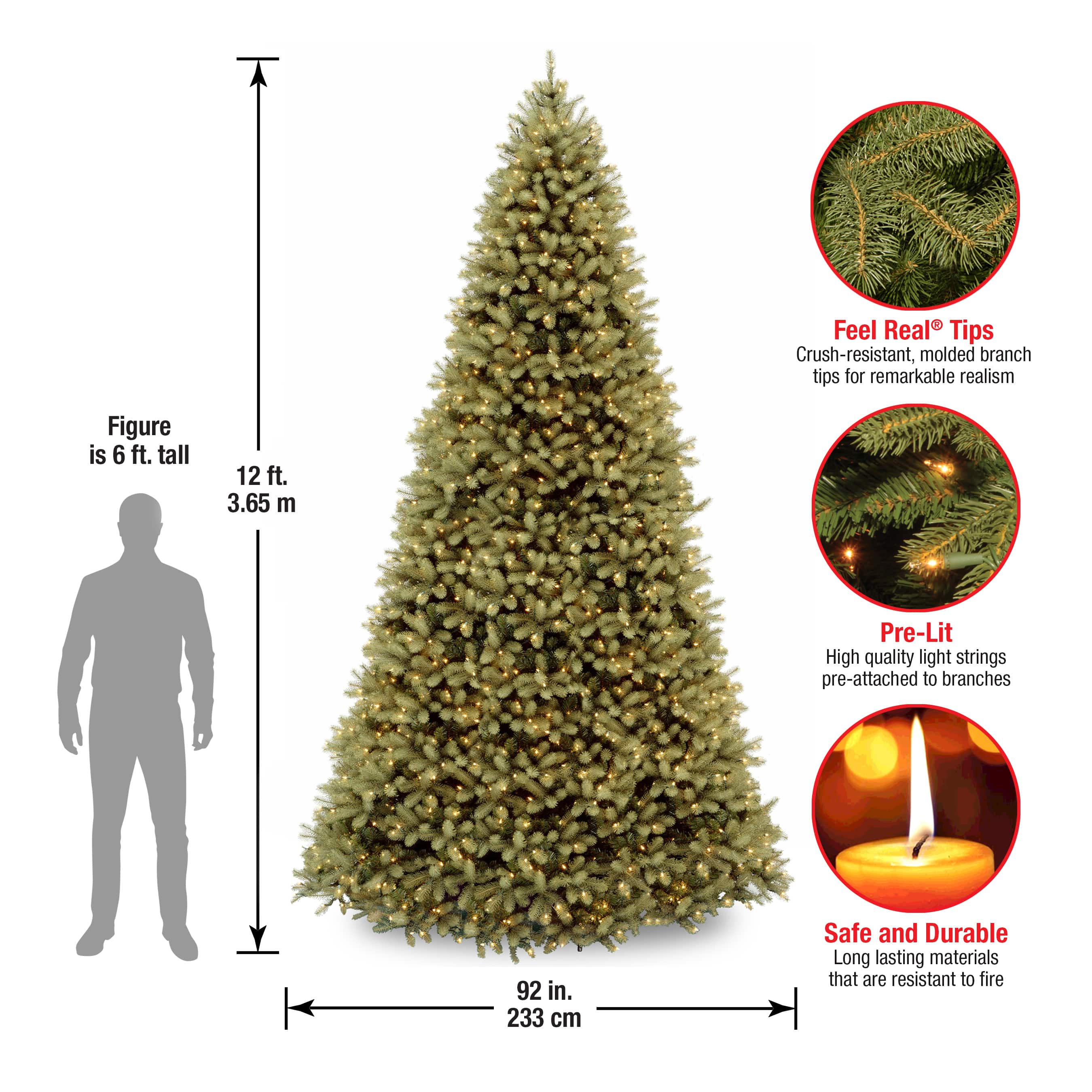 12 Ft. Pre-Lit Feel Real® Downswept Douglas Full Artificial Christmas Tree, Clear Lights