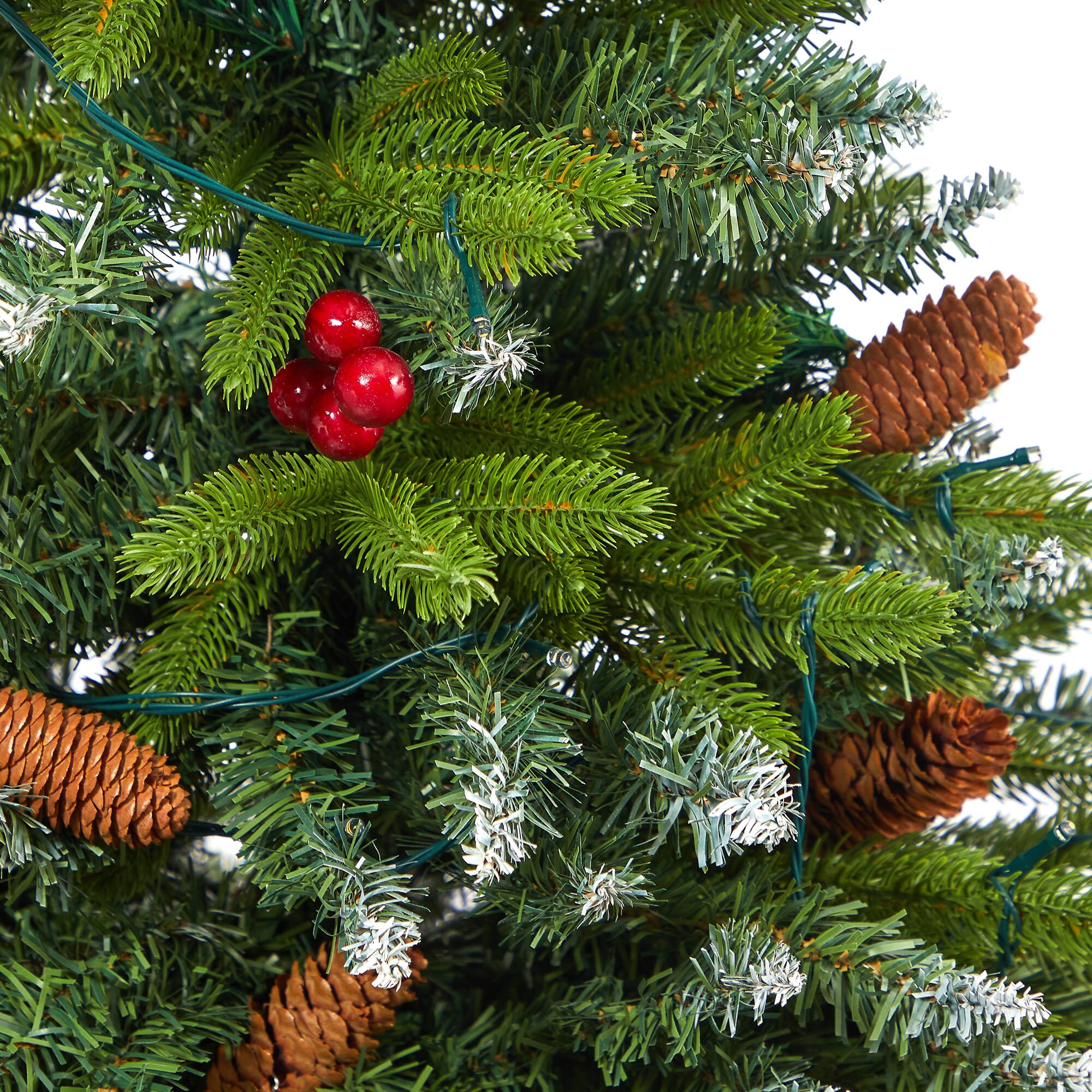5ft. Pre-Lit Snow Tipped Portland Spruce Artificial Christmas Tree  in Red Tower Planter, Clear LED Lights