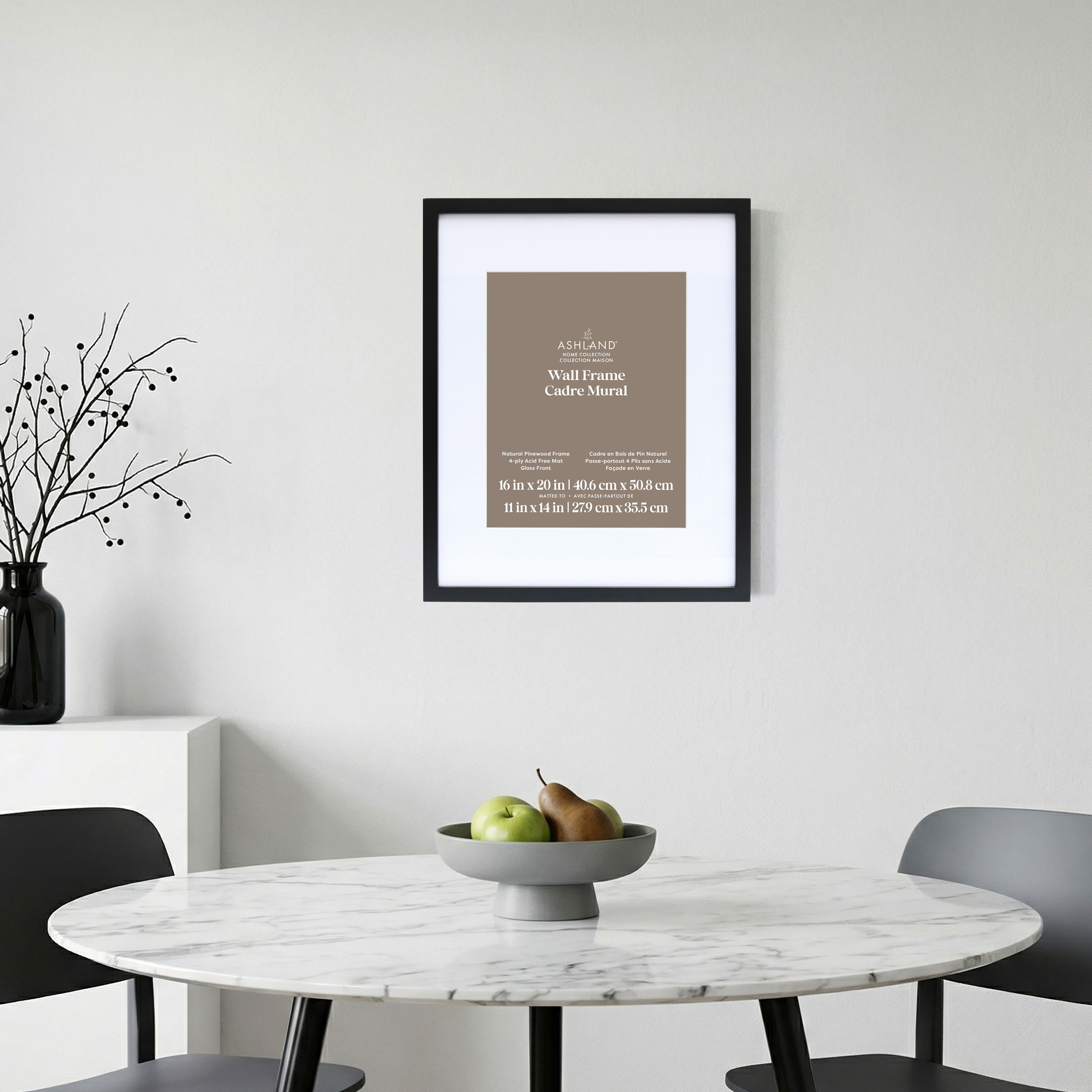 Home Black Natural Pinewood Wall Frame with Mat by Ashland®