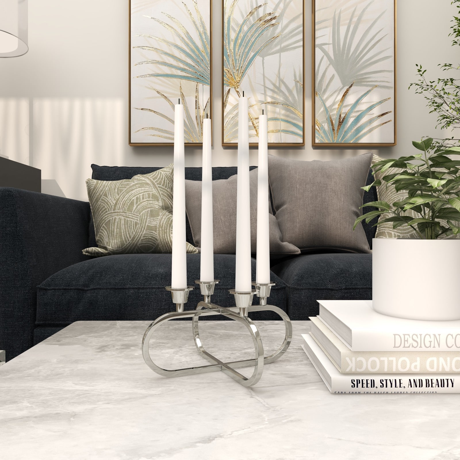 8" Silver Stainless Steel Overlapping Oval Geometric Candelabra