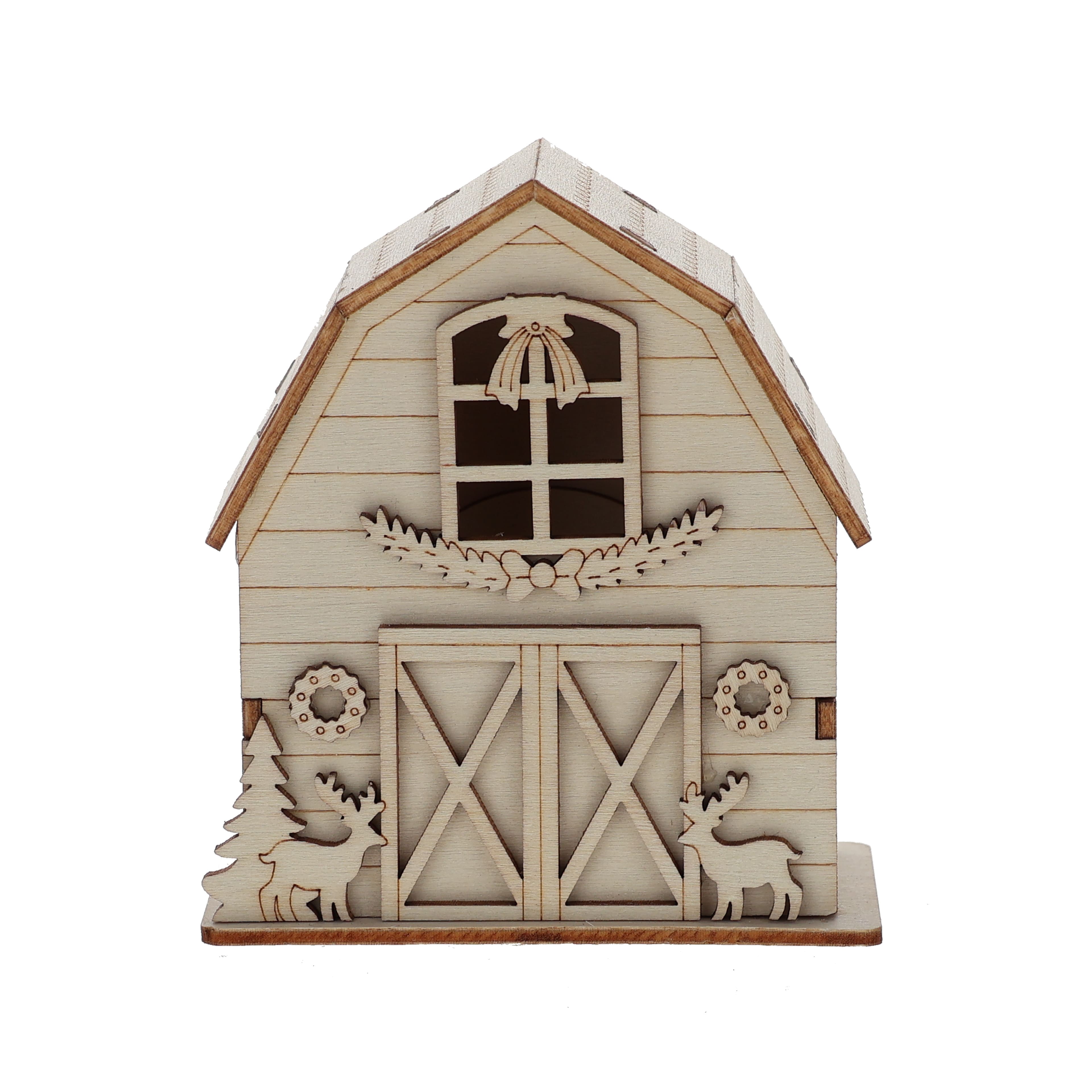 3.75" Mini Village Barn with Reindeer DIY LED Wood Décor by Make Market®