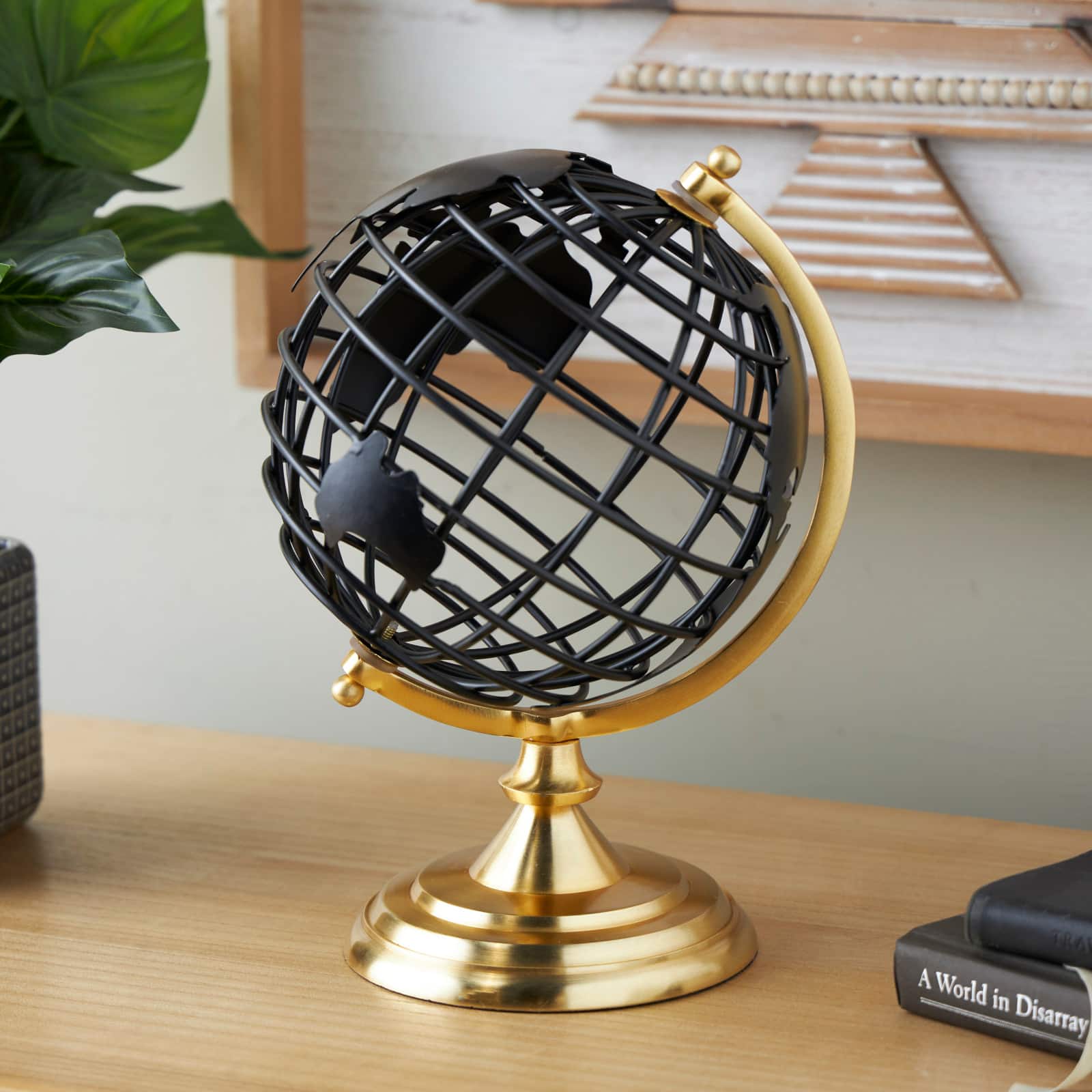 Black Aluminum Metal Open Framed World Educational & Geographic Earth Globe with Wire Exterior & Gold Base