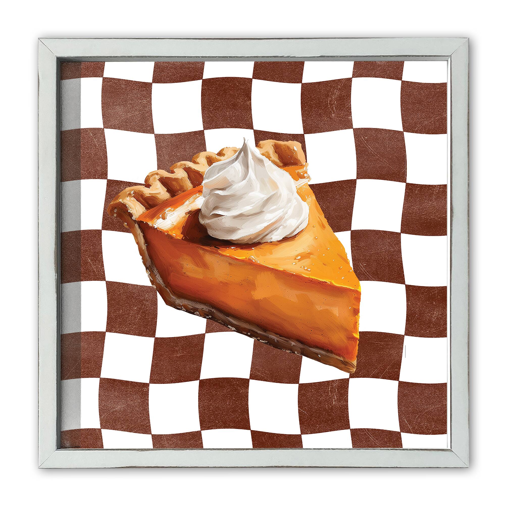 16" Brown Check Pumpkin Pie Square Framed Wall Art