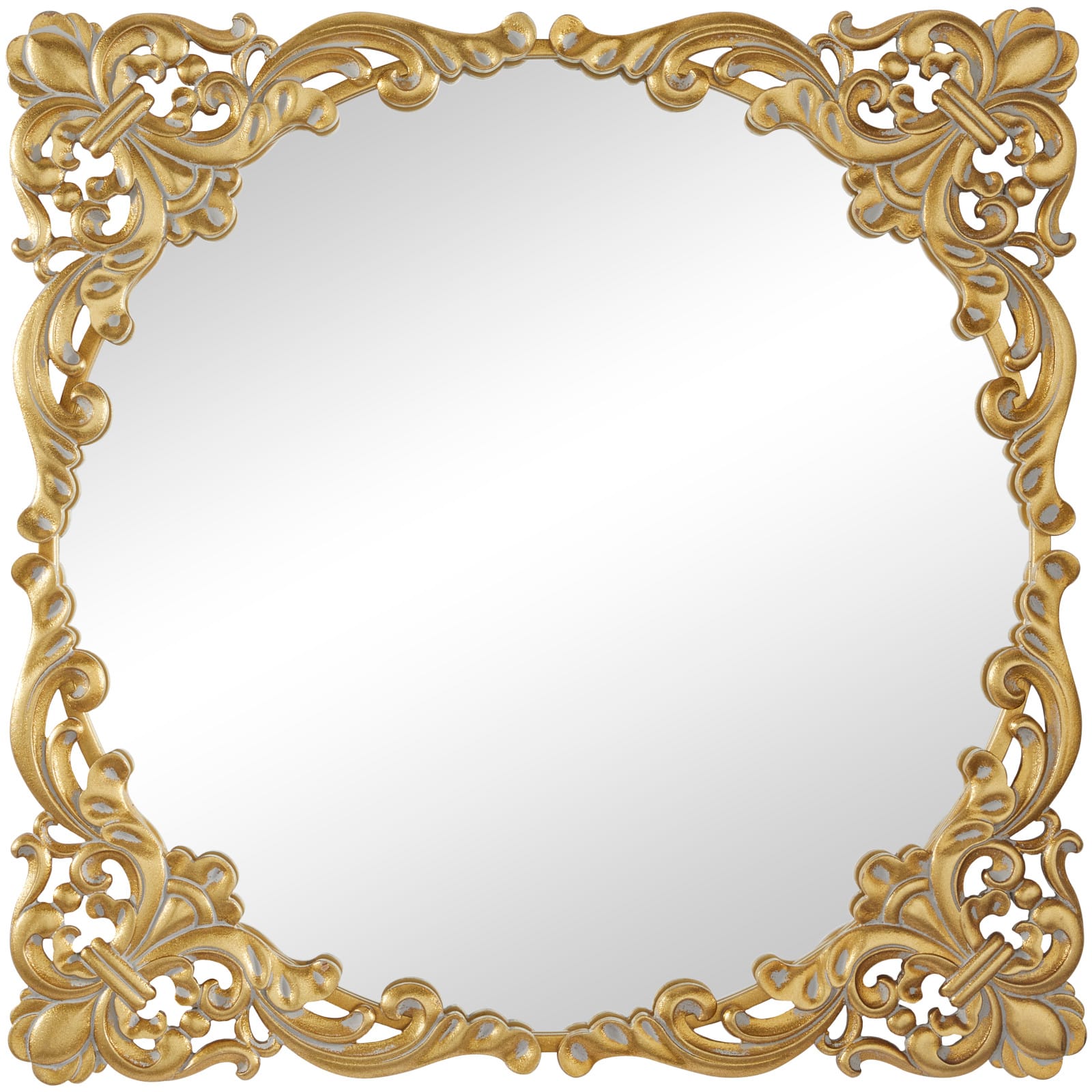 Gold Metal Carved Acanthus Floral Wall Mirror with Distressed Details 30" x 2" x 30"