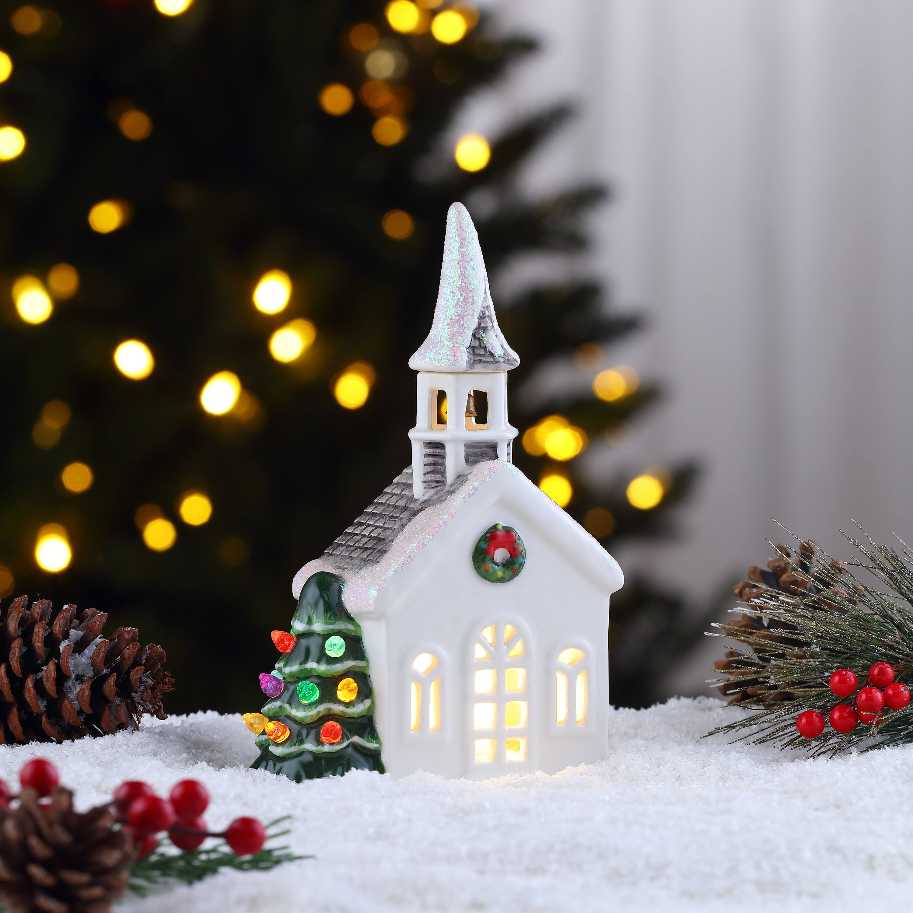 8" LED Nostalgic Ceramic Village Church