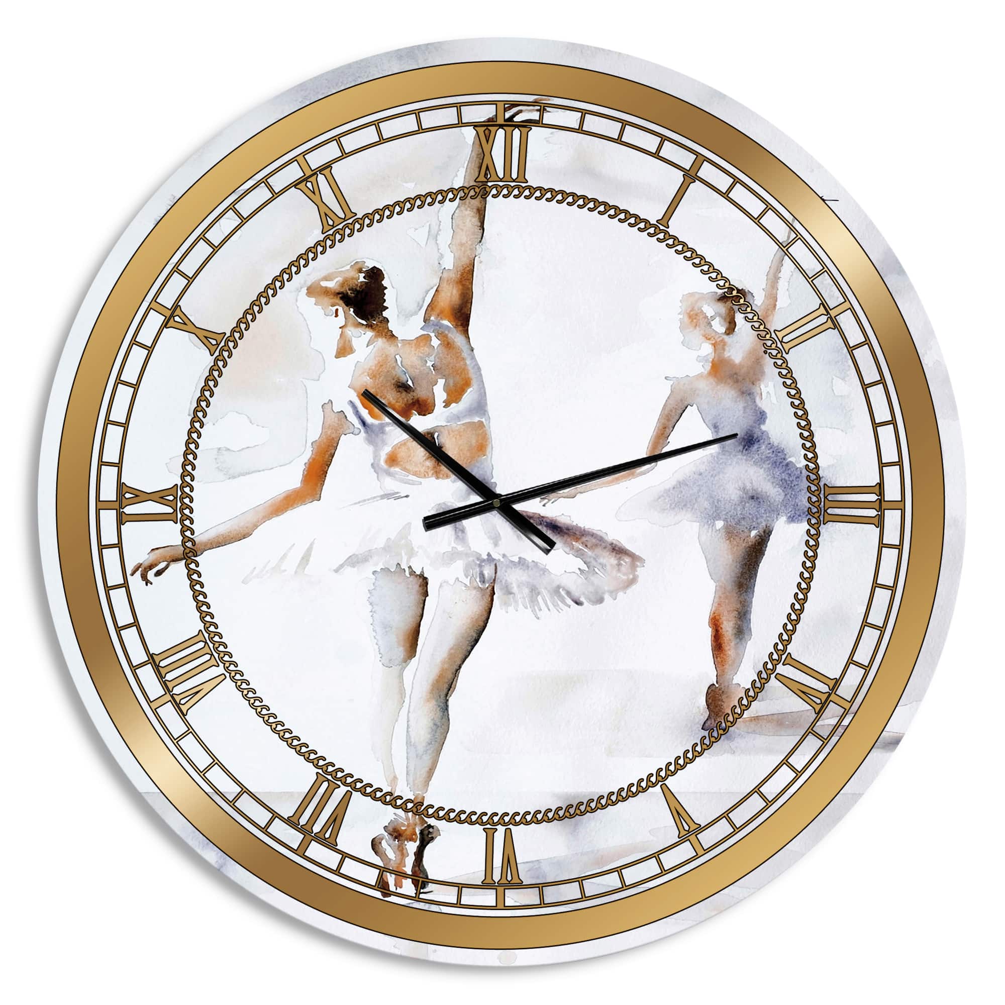 Designart 'Watercolors Ballerinas Dance Ii Glam Wall Clock