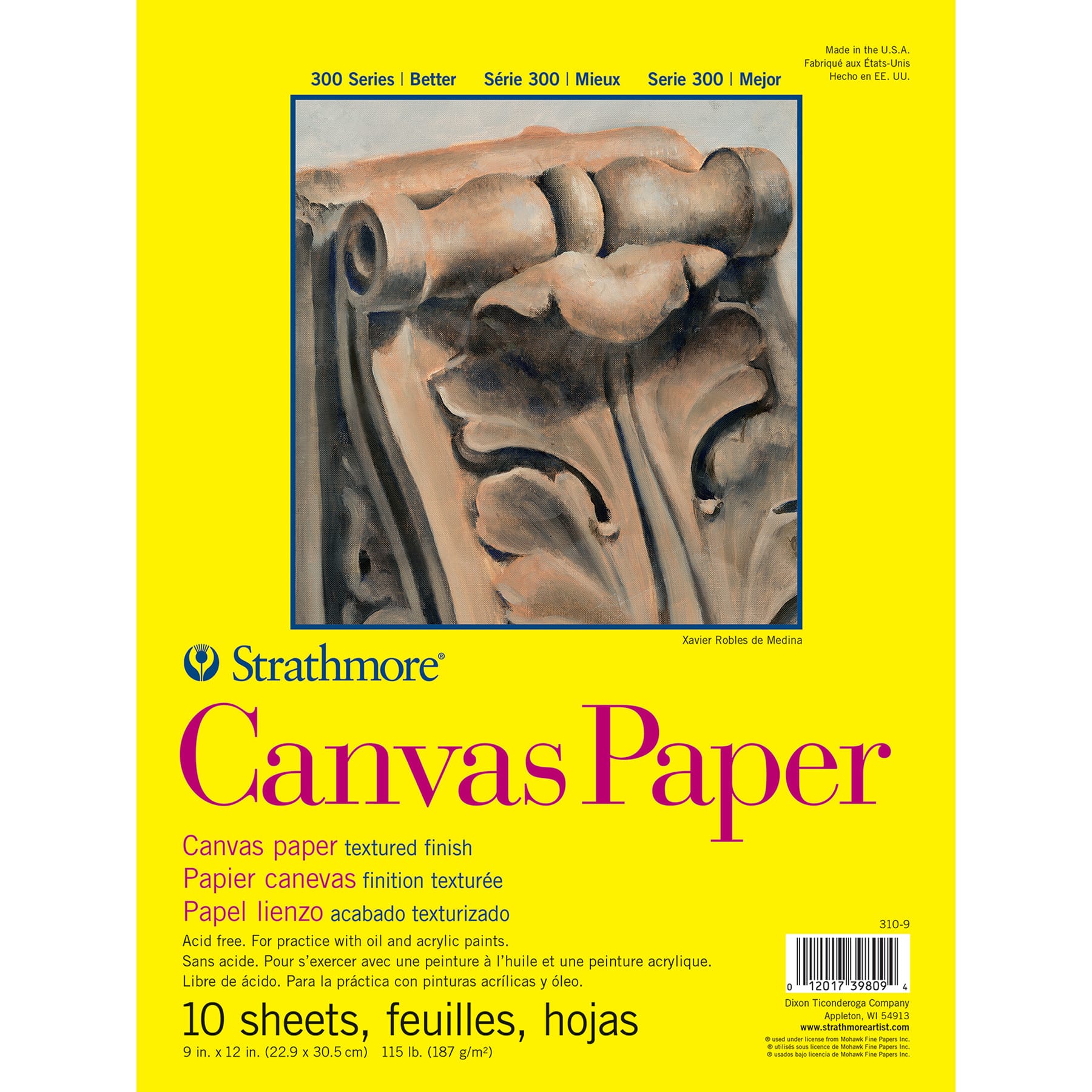 Strathmore® 300 Series Glue Binding Canvas Paper Pad, 10 Sheets