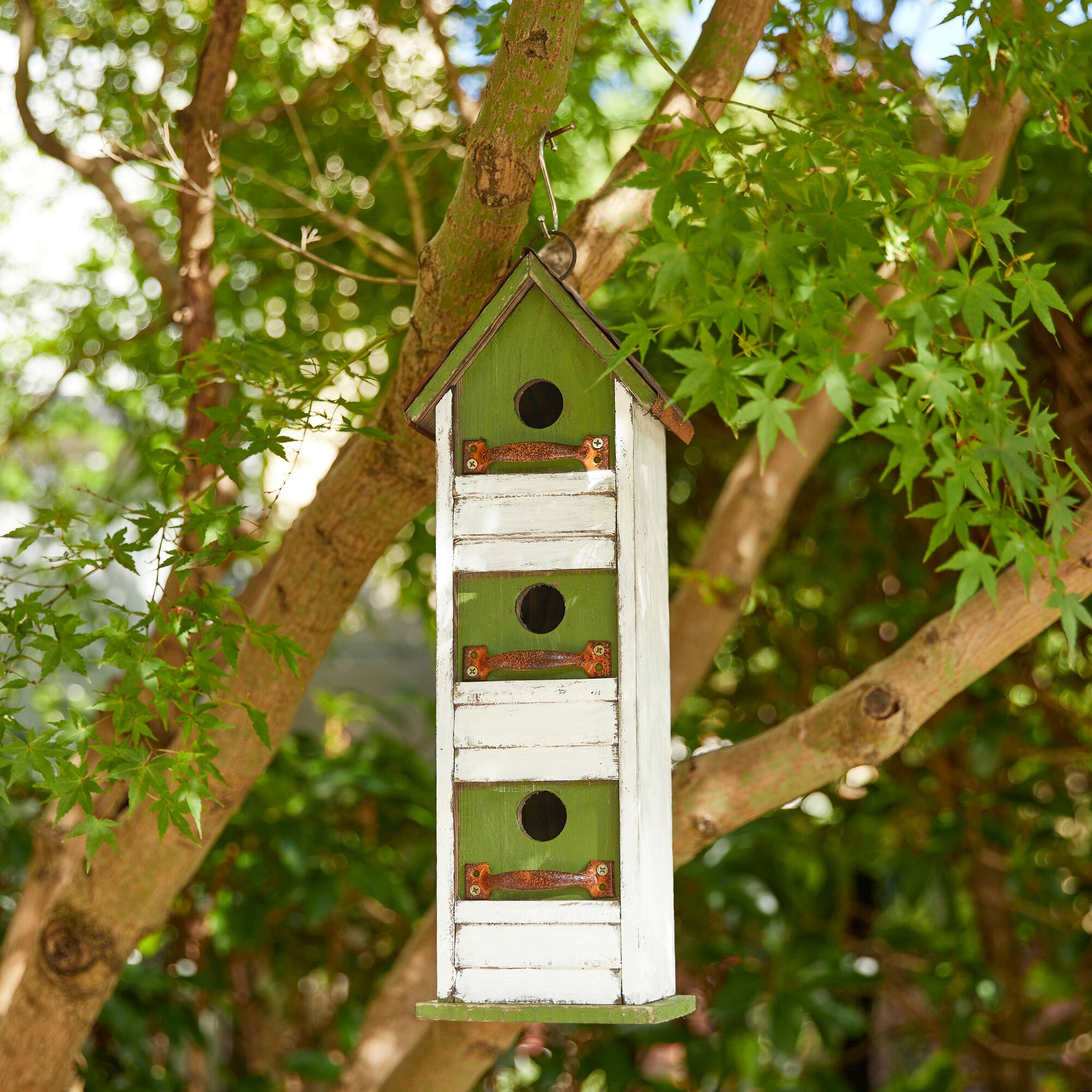 Glitzhome® 18" Distressed Wood Cottage with Shutter Texture Birdhouse