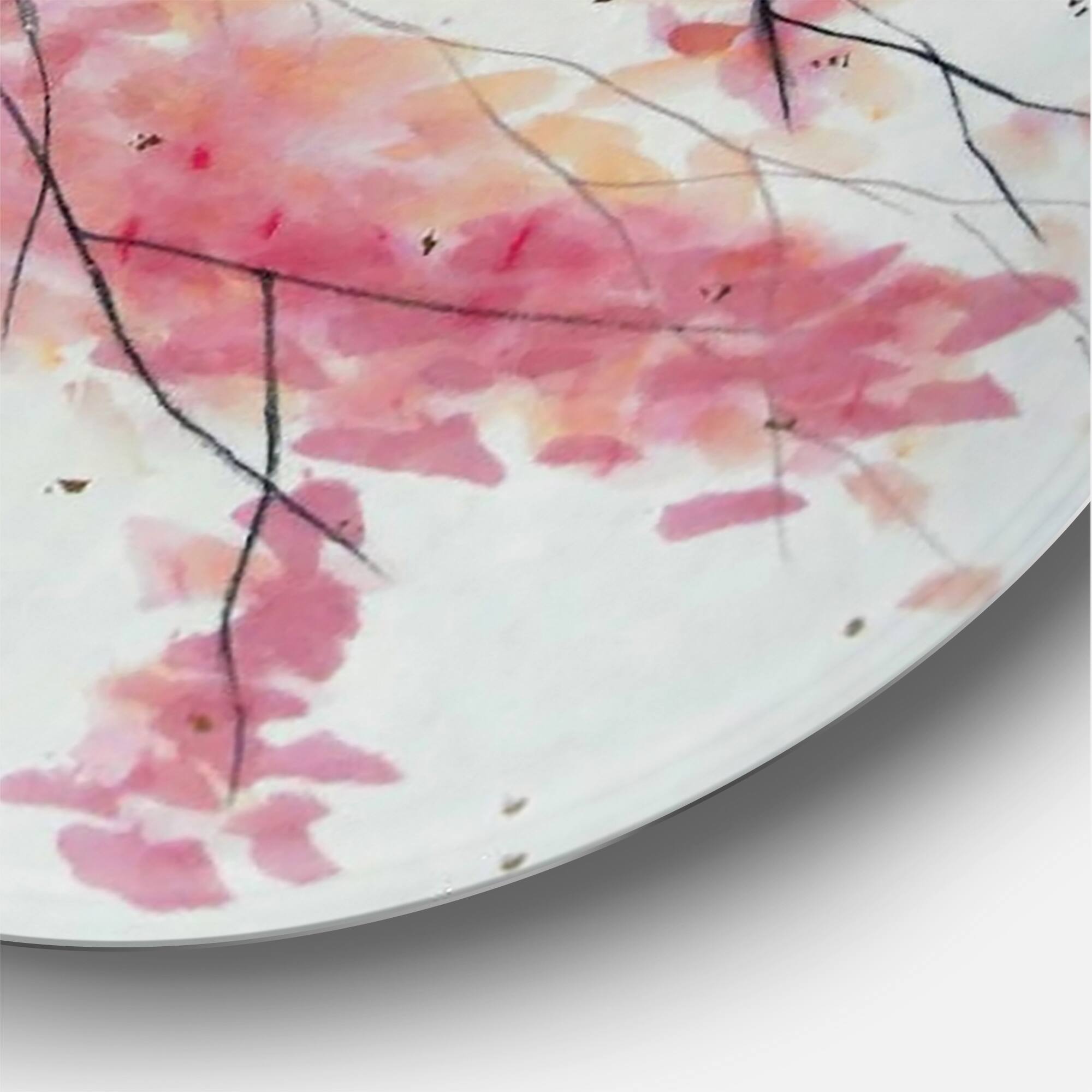 Designart - Two Kingfisher Birds Sit On A Flowering Branch - Traditional Metal Circle Wall Art