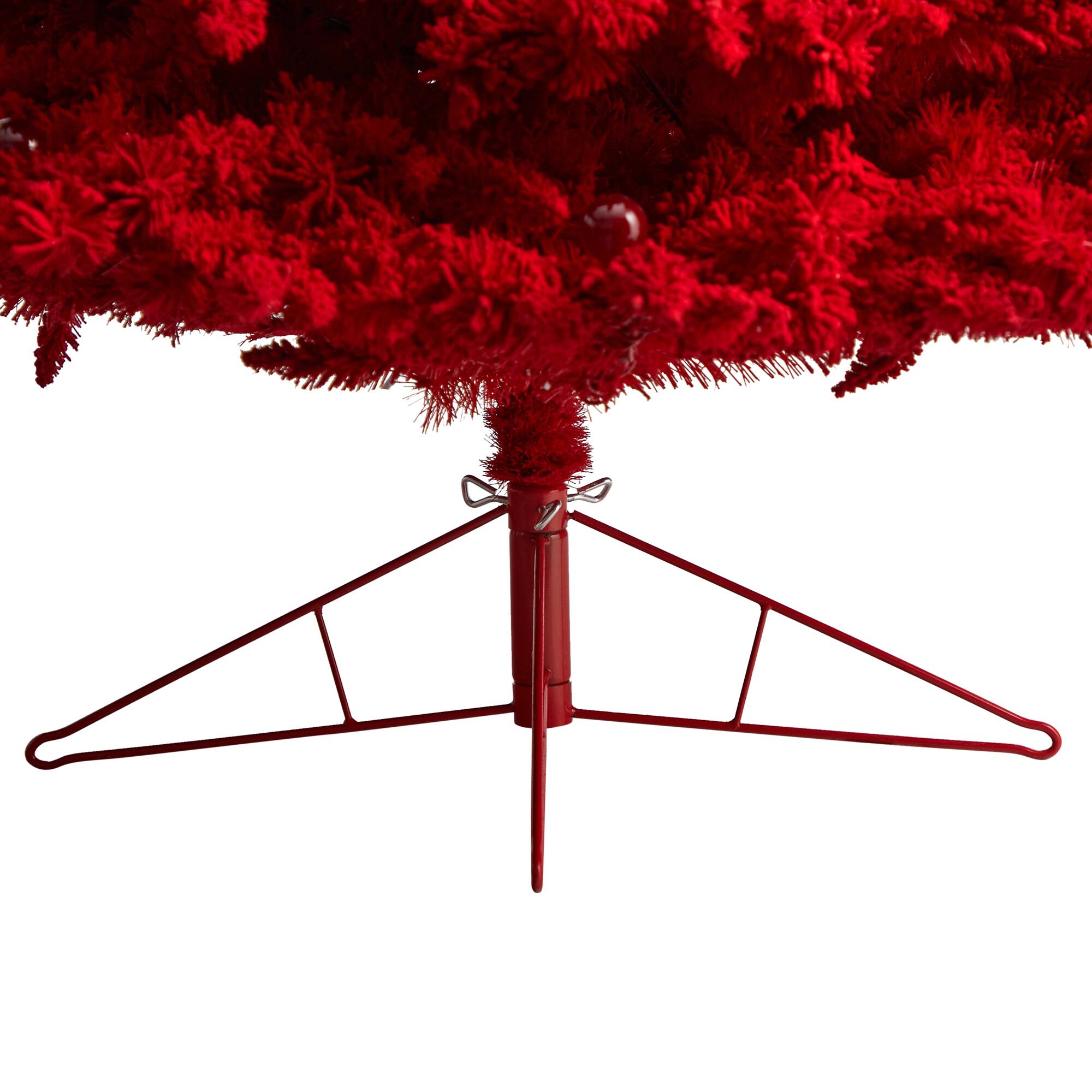 8ft. Pre-Lit Red Flocked Fraser Fir Artificial Christmas Tree, Red Lights