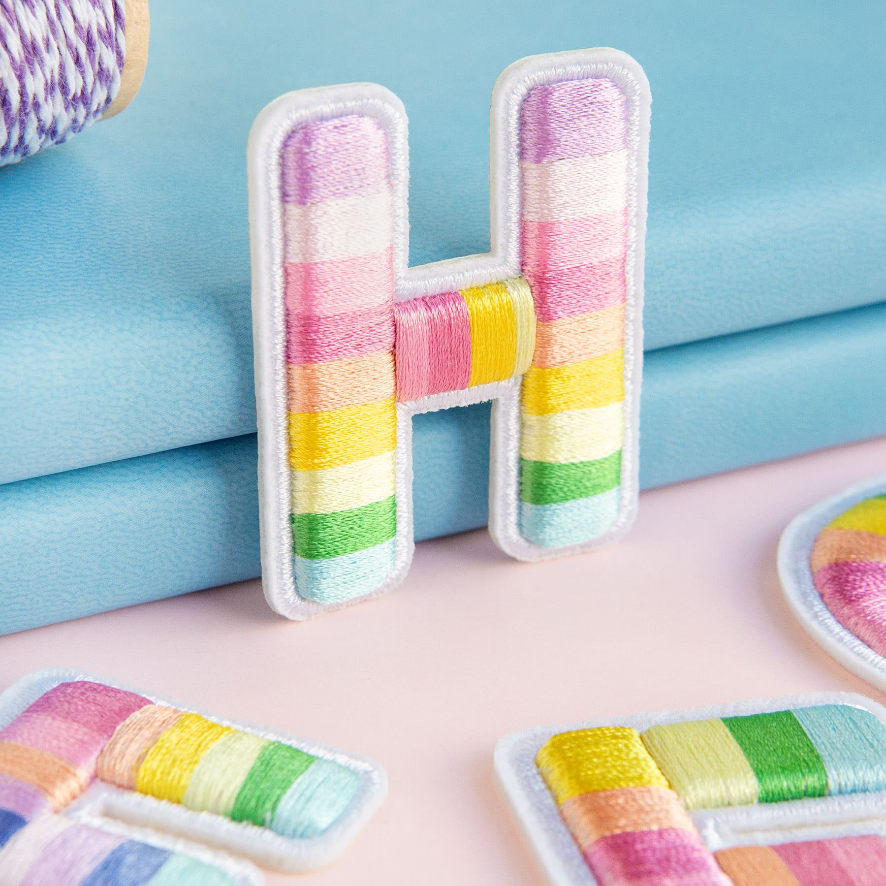 2" Pastel Rainbow Stripes Letter Iron-On & Adhesive Patch by Make Market