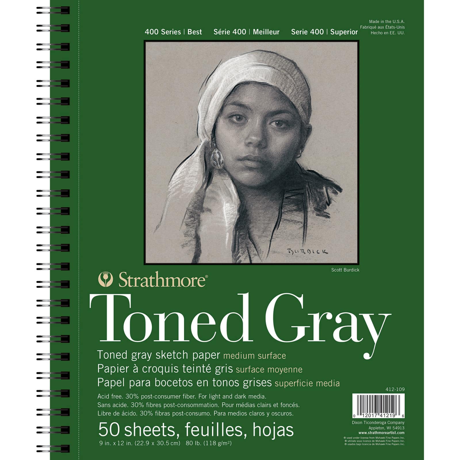 Strathmore Toned Sketch Paper Pad, 400 Series, 50 Sheets, 9" x 12", Gray