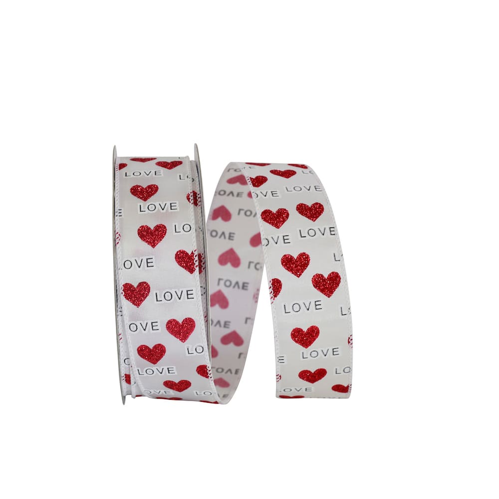 Reliant 1.5" x 20yd. Love Hearts Glitter Wired Ribbon