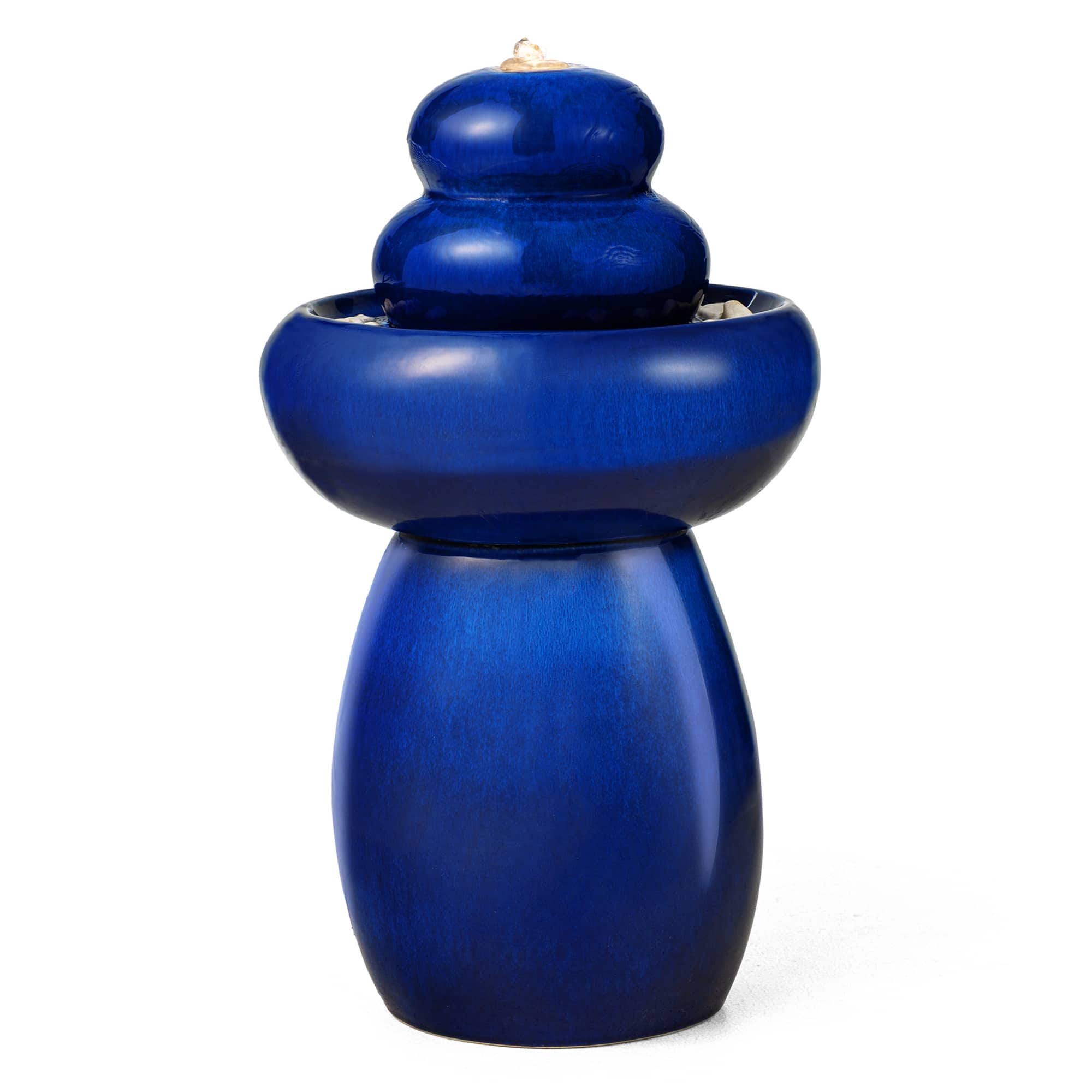 Glitzhome® 22" Zen-Style LED Cobalt Blue Pebble Outdoor Fountain