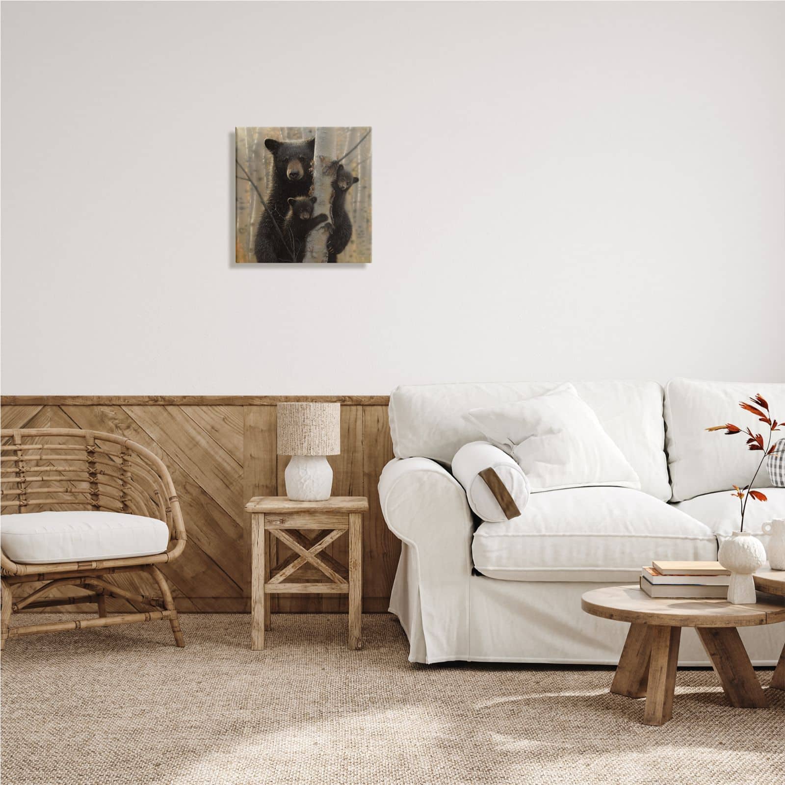 Stupell Industries Black Bear and Cubs Soft Birch Tree Forest Canvas Wall Art