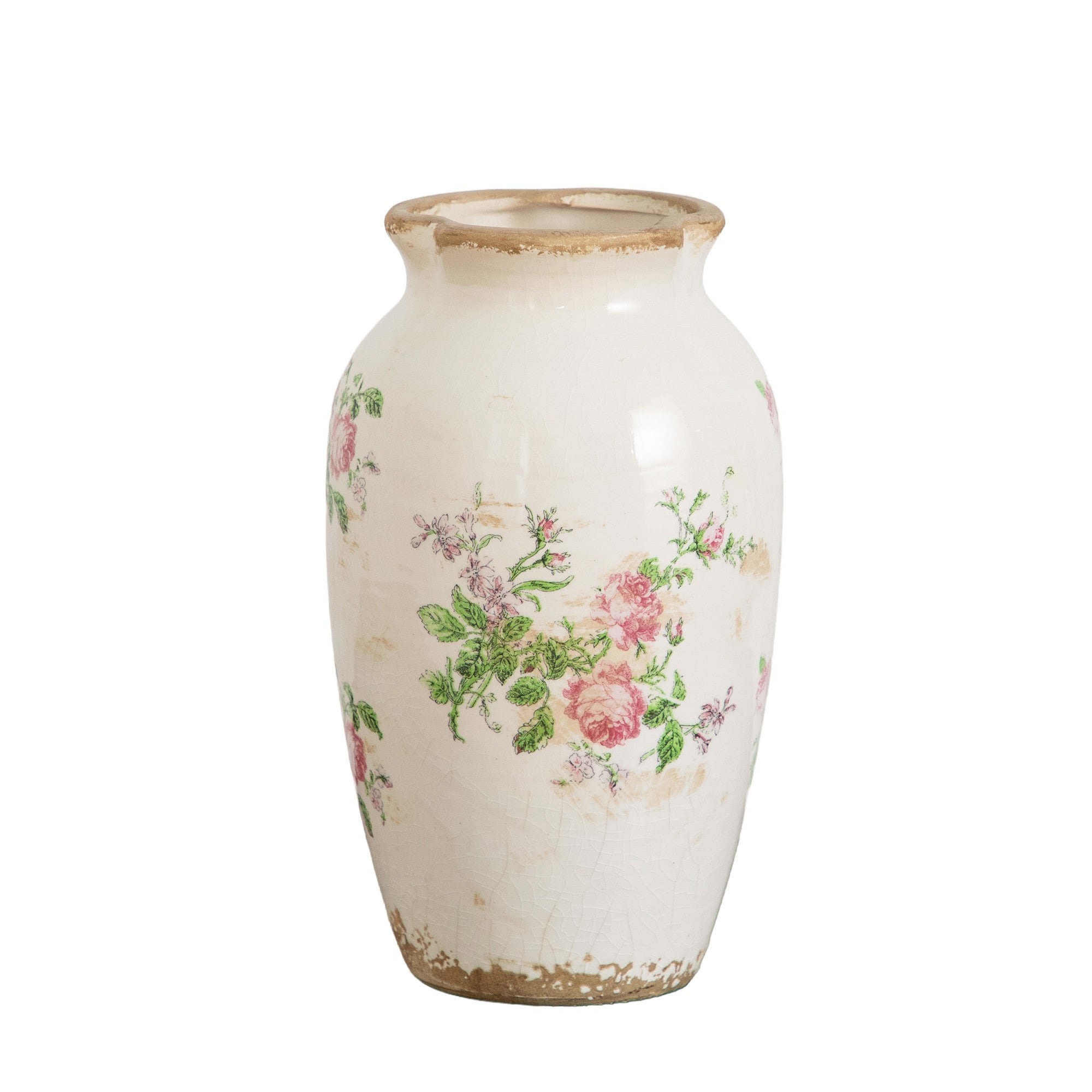 Nearly Natural 10.5" Floral Print Tuscan Ceramic Scroll Urn