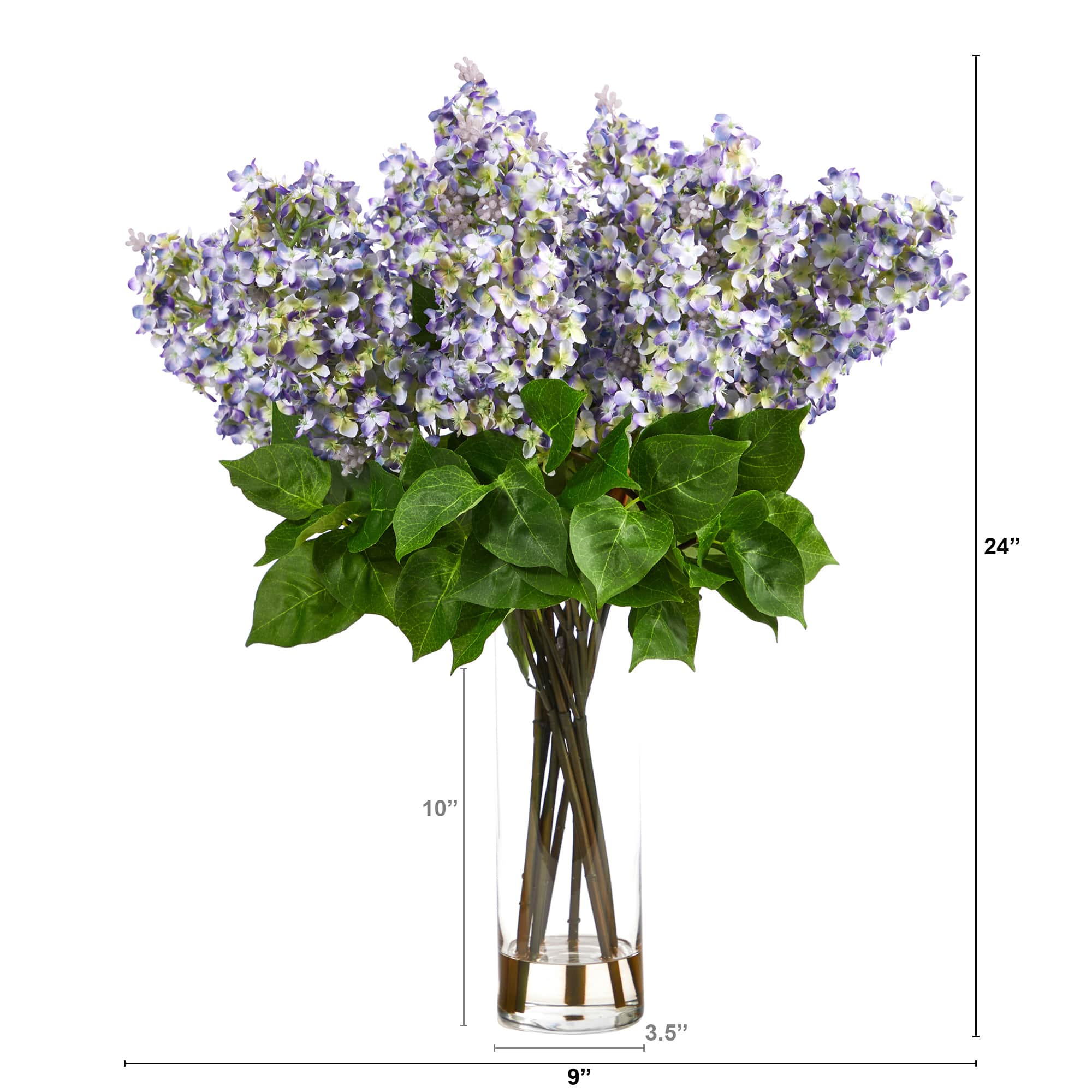 24" Artificial Lilac Arrangement with Cylinder Glass Vase